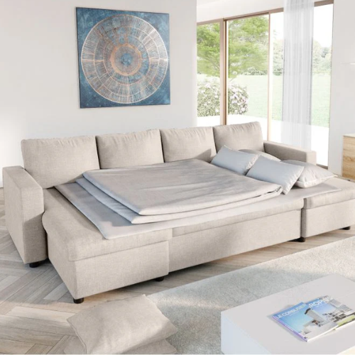Canapé U panoramique convertible avec 2 coffres en tissu