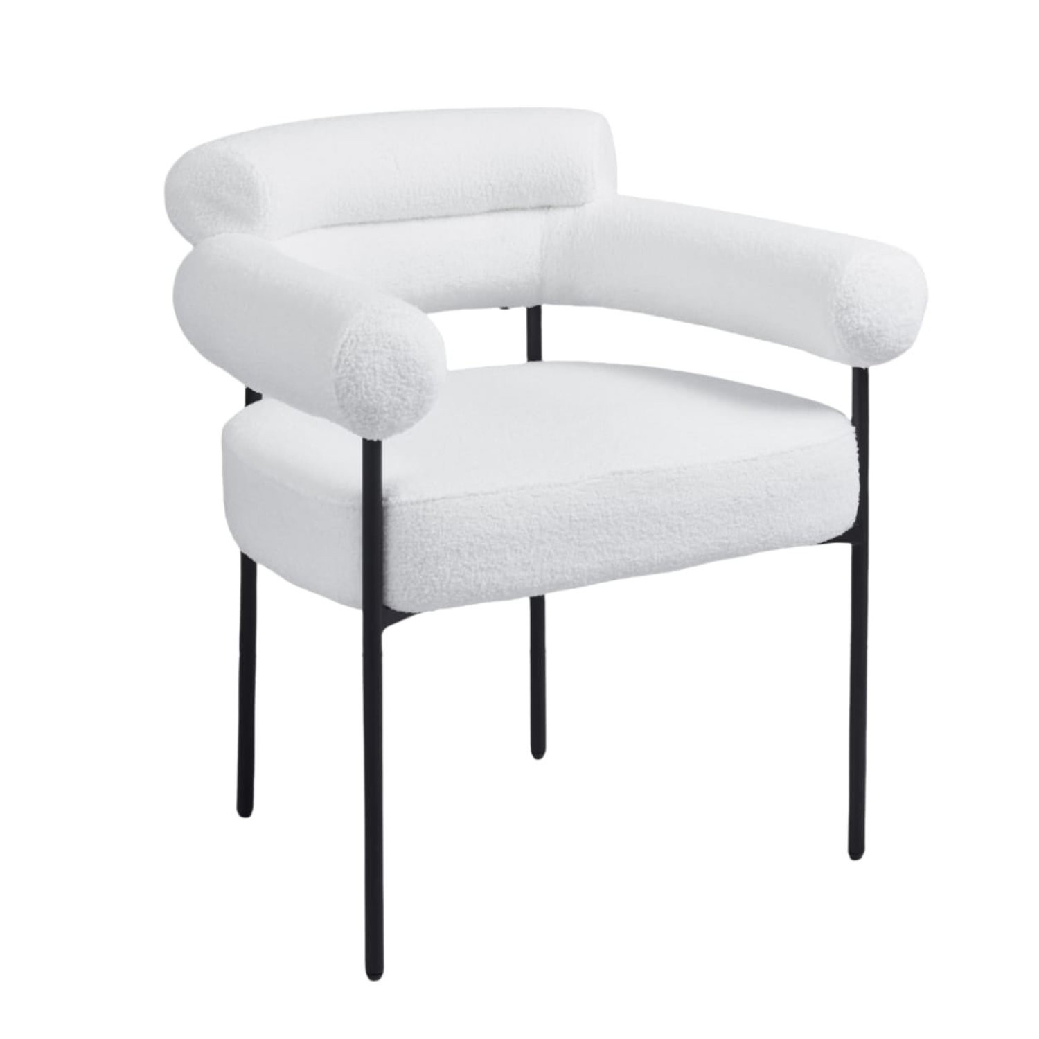 Chaise en  Tissu Bouclé Blanc Doudou ou Velours avec piétement métallique