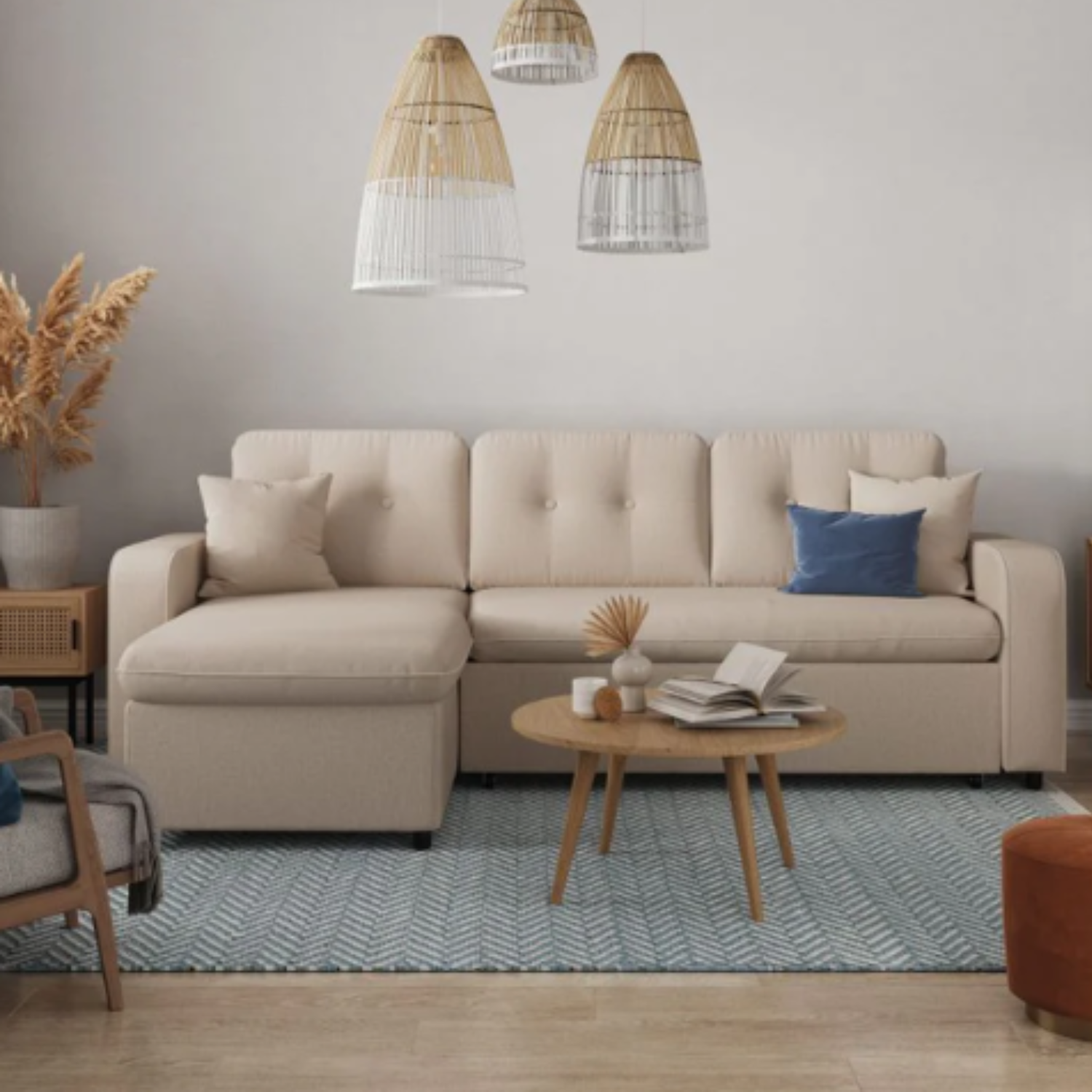 Canapé d'angle  convertible réversible en tissu