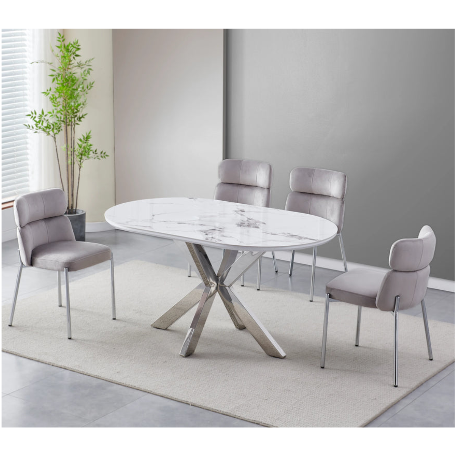 Chaise en Velours avec Piétement en Acier Inoxydable