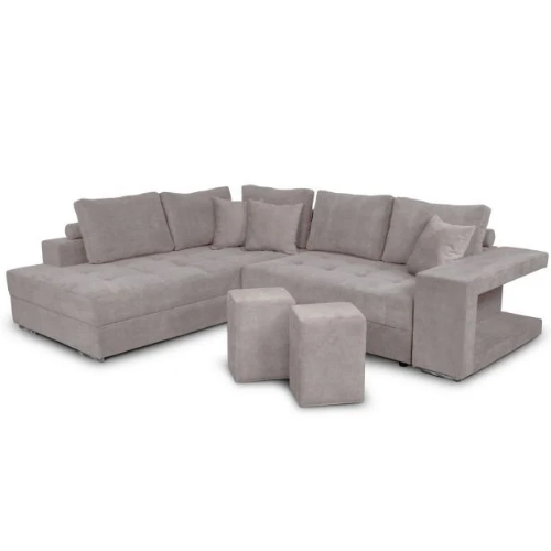 Canapé d'angle convertible avec 2 poufs et coffre en tissu