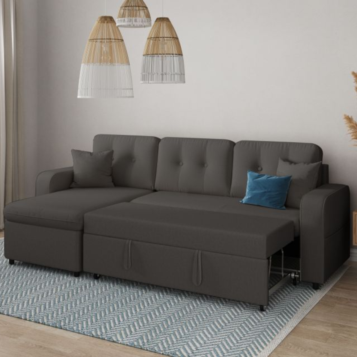 Canapé d'angle  convertible réversible en tissu