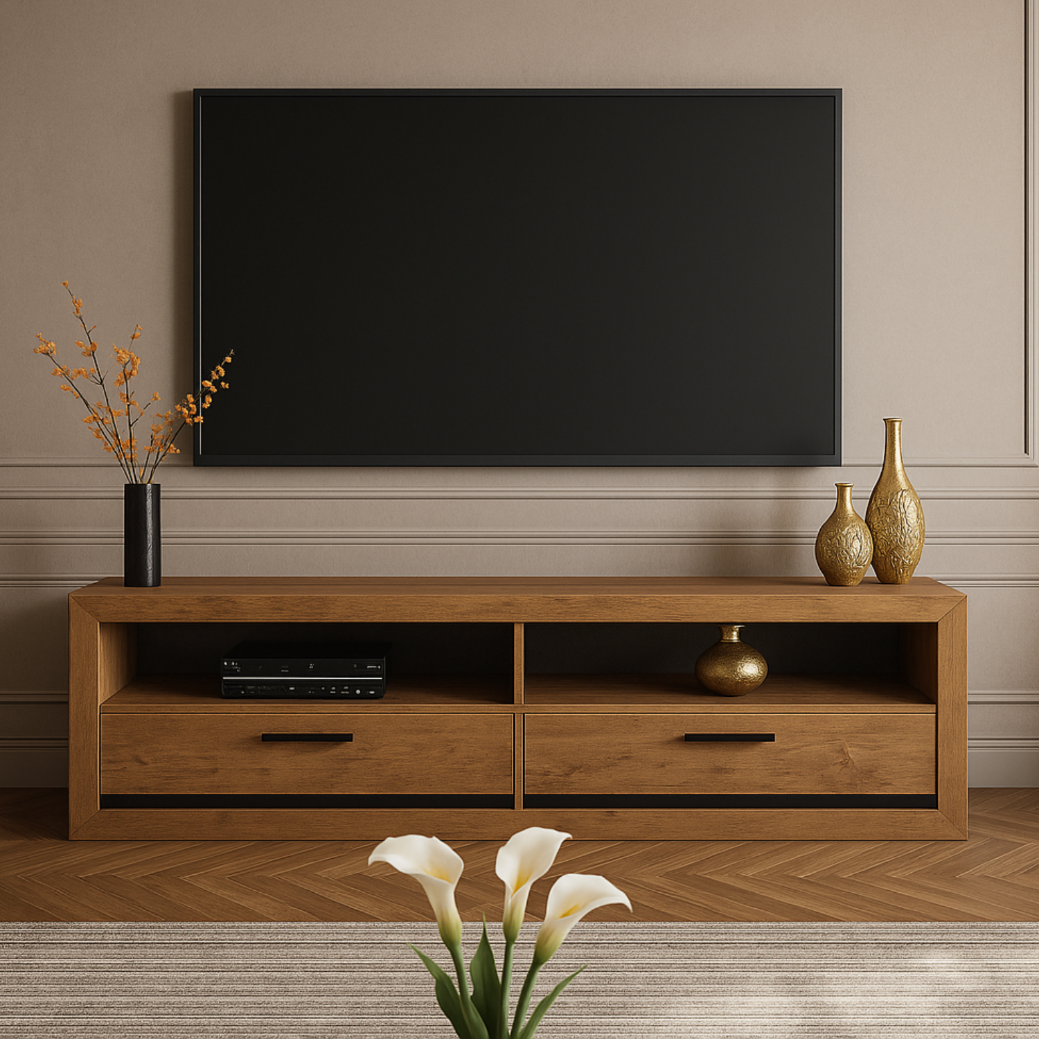 Meuble TV – Chêne de Lefkas & Noir – 147 cm – Design Industriel Élégant