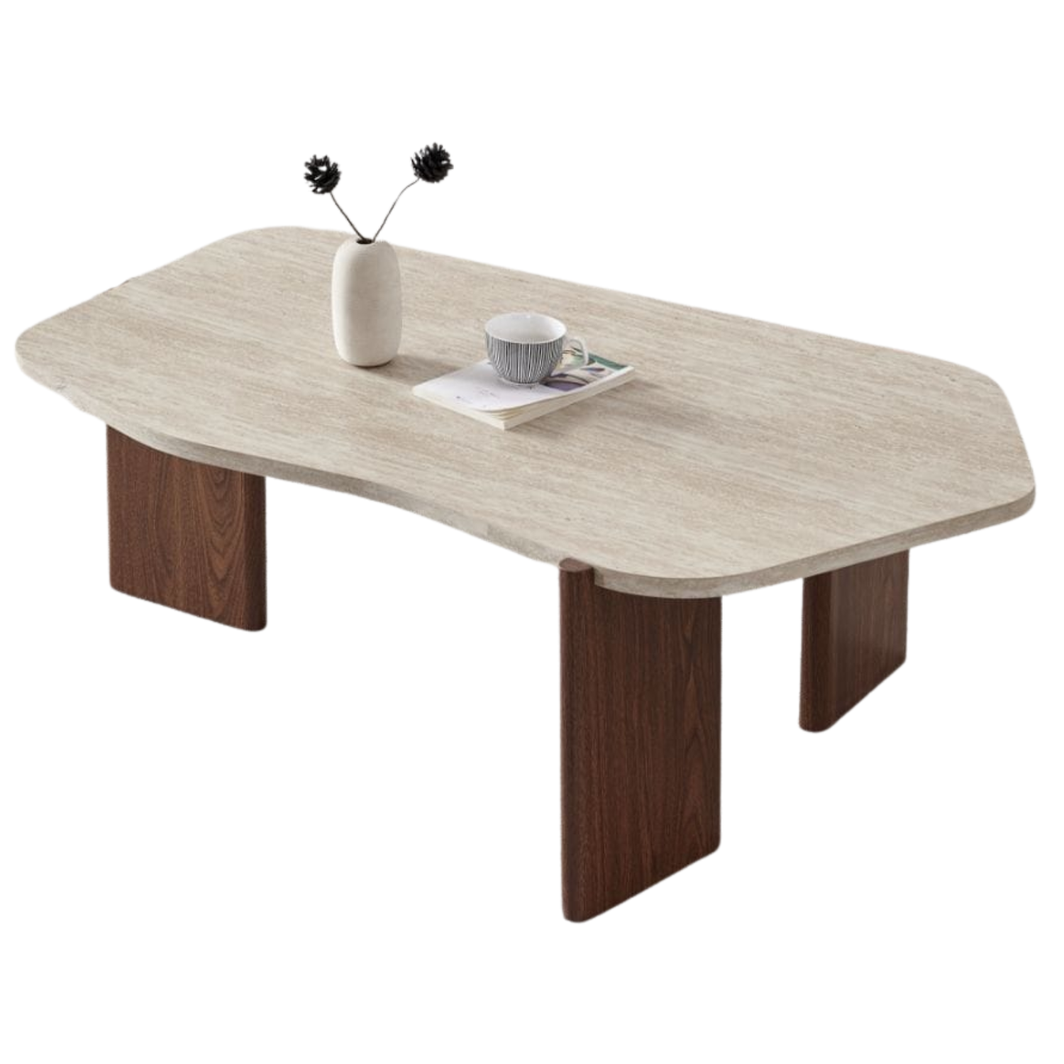 TABLE BASSE EFFET TRAVERTIN PIED NOYER - 120 Cm