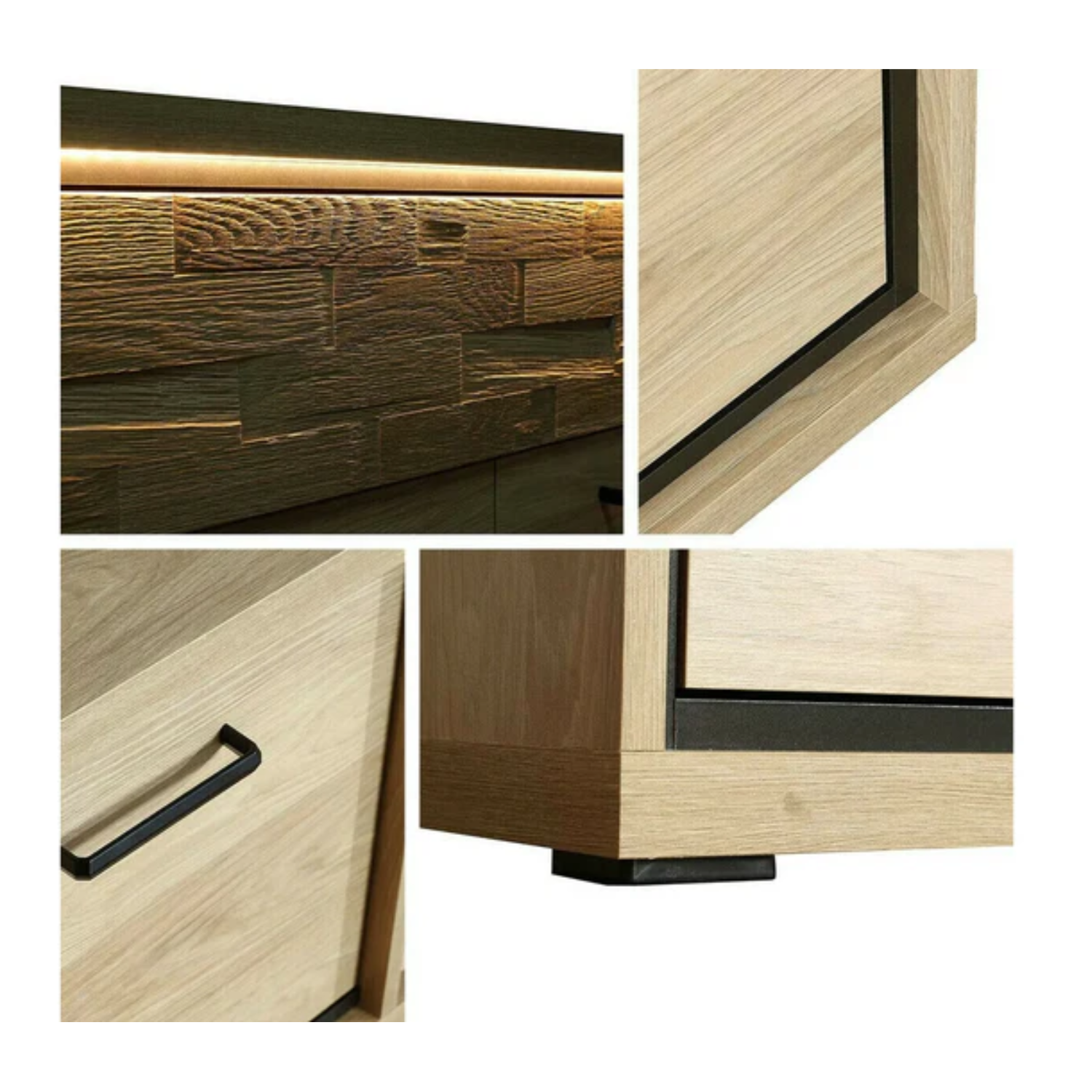 Meuble TV avec tiroir et étagères – teinte bois naturelle en deux dimensions – 139 cm et 181 cm