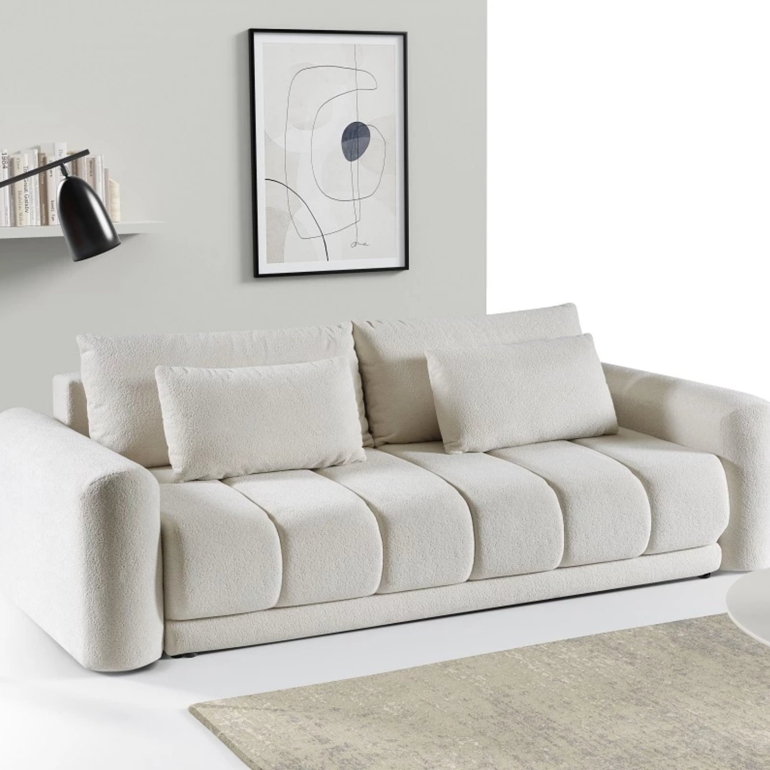 Canapé-lit 3 places 250 cm – Beige, convertible avec coffre et couchage XXL 163x200 cm