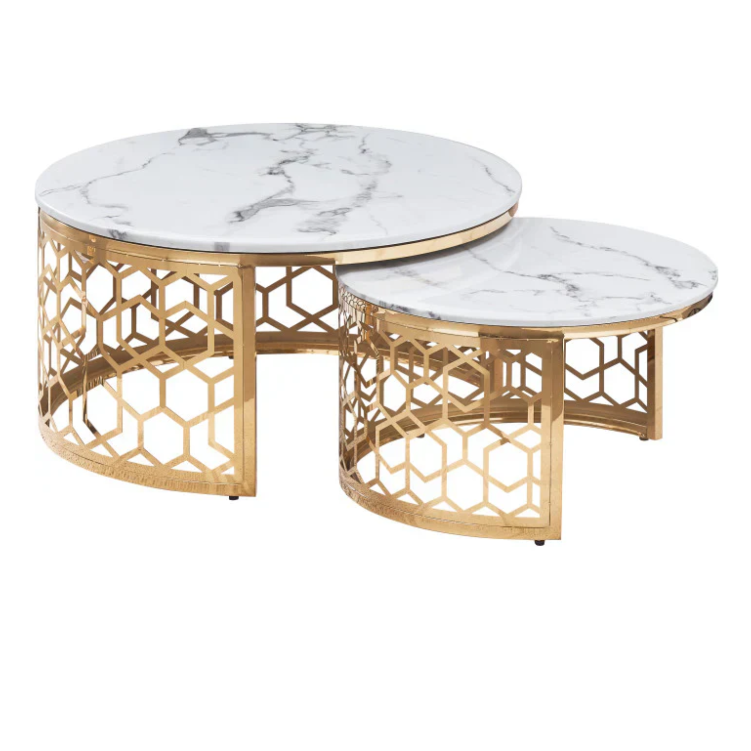 Table basse avec plateau  marbre et pieds en acier inoxydable poli