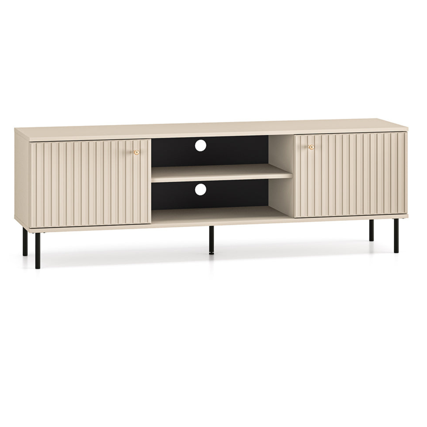 Meuble TV SOFINA 160 cm – Cachemire élégant – 2 niches fermées et étagères ouvertes