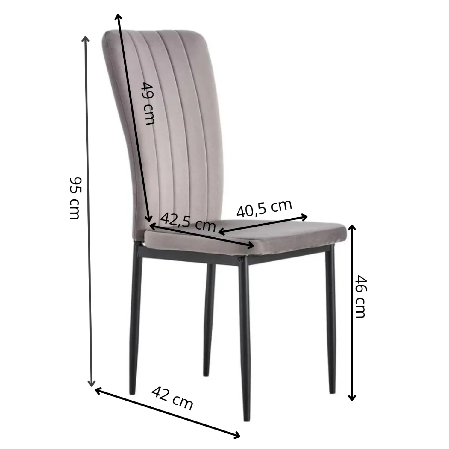Chaise confortable en tissu gris ou noir – Piètement métal noir élégant