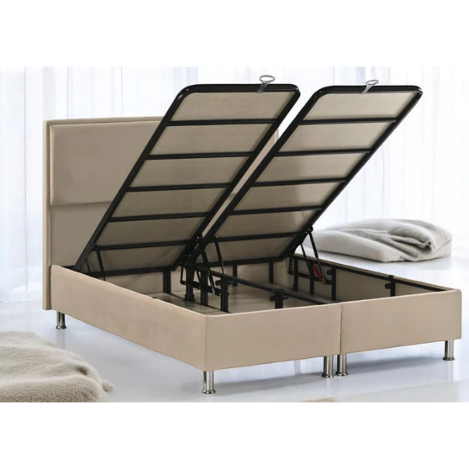 Lit coffre 160x200 en velours – Design moderne avec rangement intégré