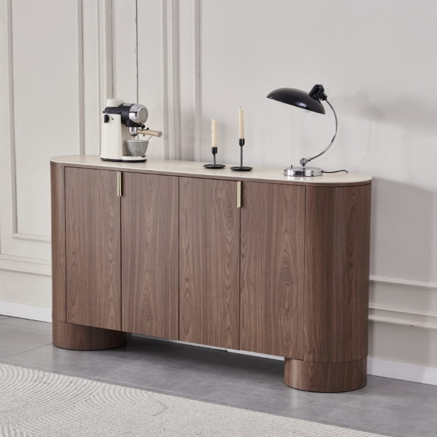 Buffet 180x40x100 cm – Plateau en céramique et piétement MDF/Inox