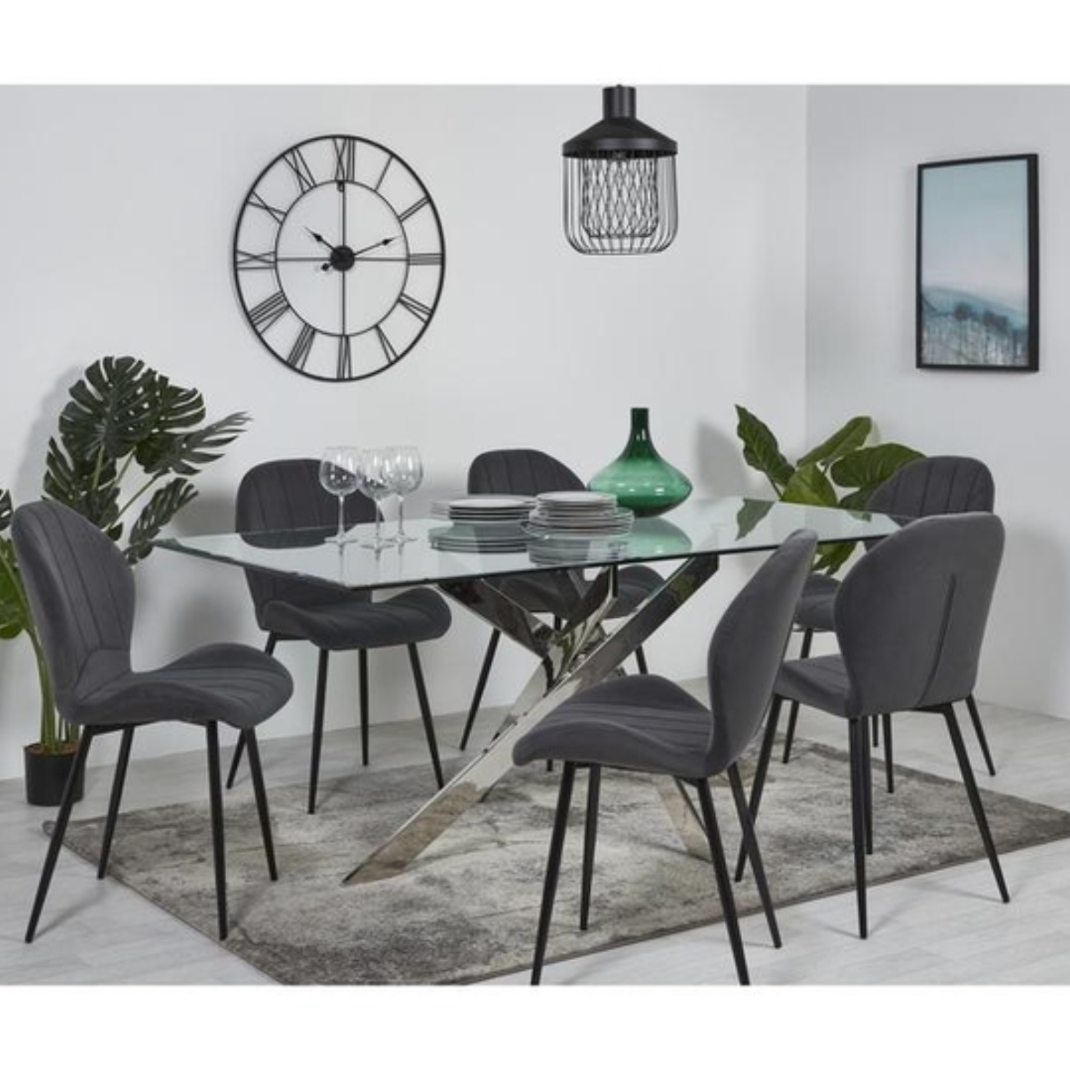 Table à Manger ALIA rectangulaire plateau en verre trempé et Pieds couleur argentée