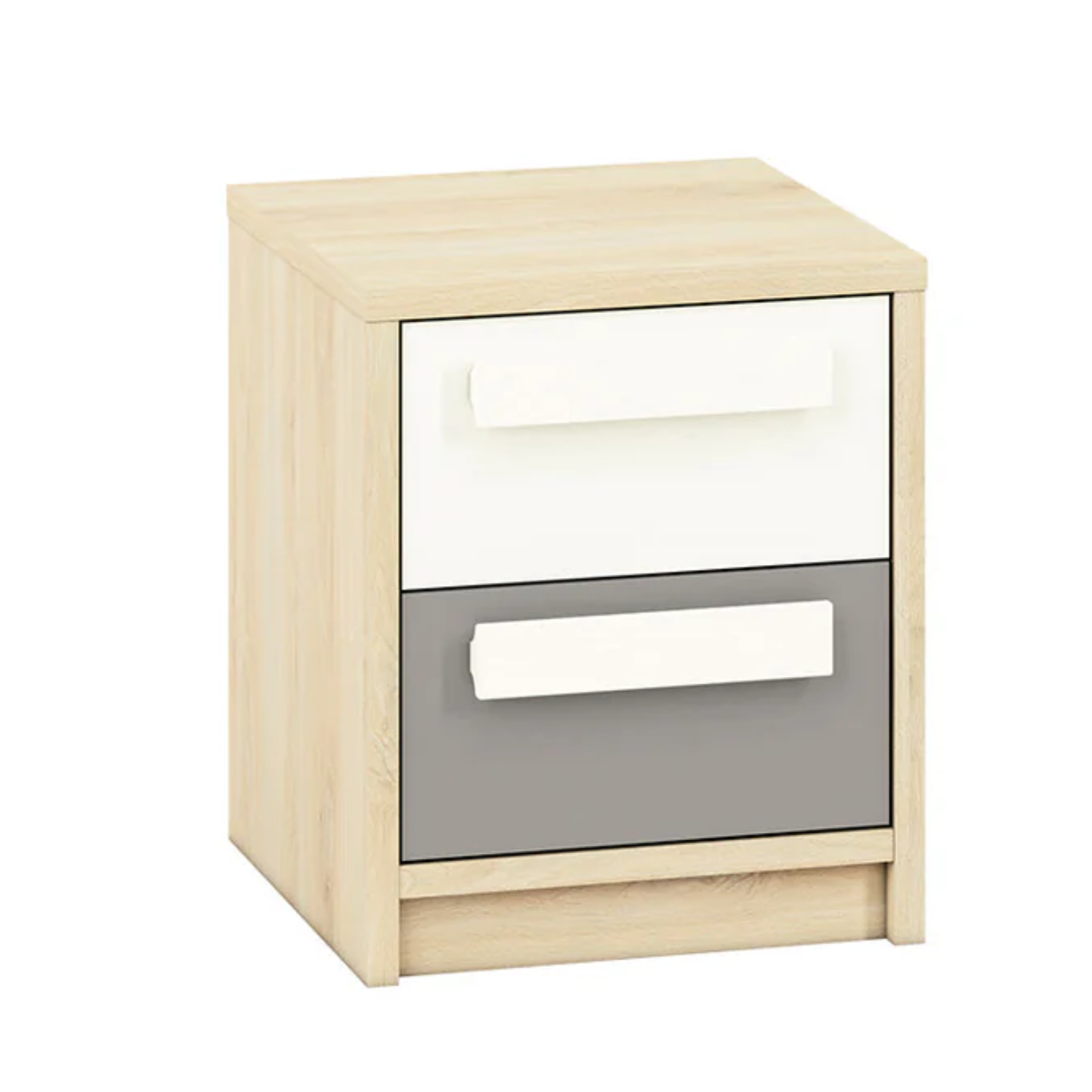 Table de chevet moderne Hêtre Fjord + Blanc avec tiroir, finition haute qualité, bordure ABS