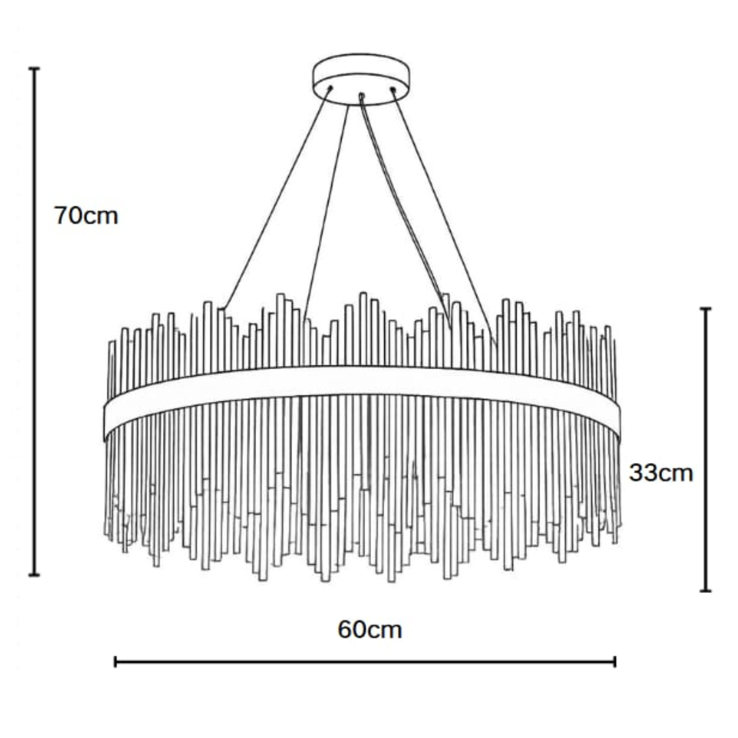 LUSTRE EN VERRE AVEC CADRE ROND AVEC CABLES REGLABLES 70x60x33cm
