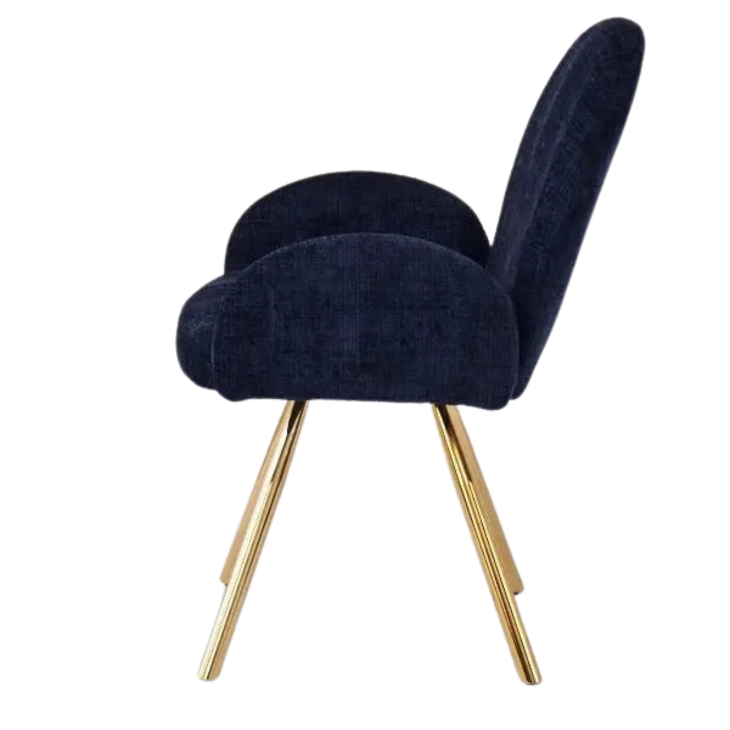 Chaise en tissu chenille avec dossier haut – Piètement en acier doré, argenté ou noir