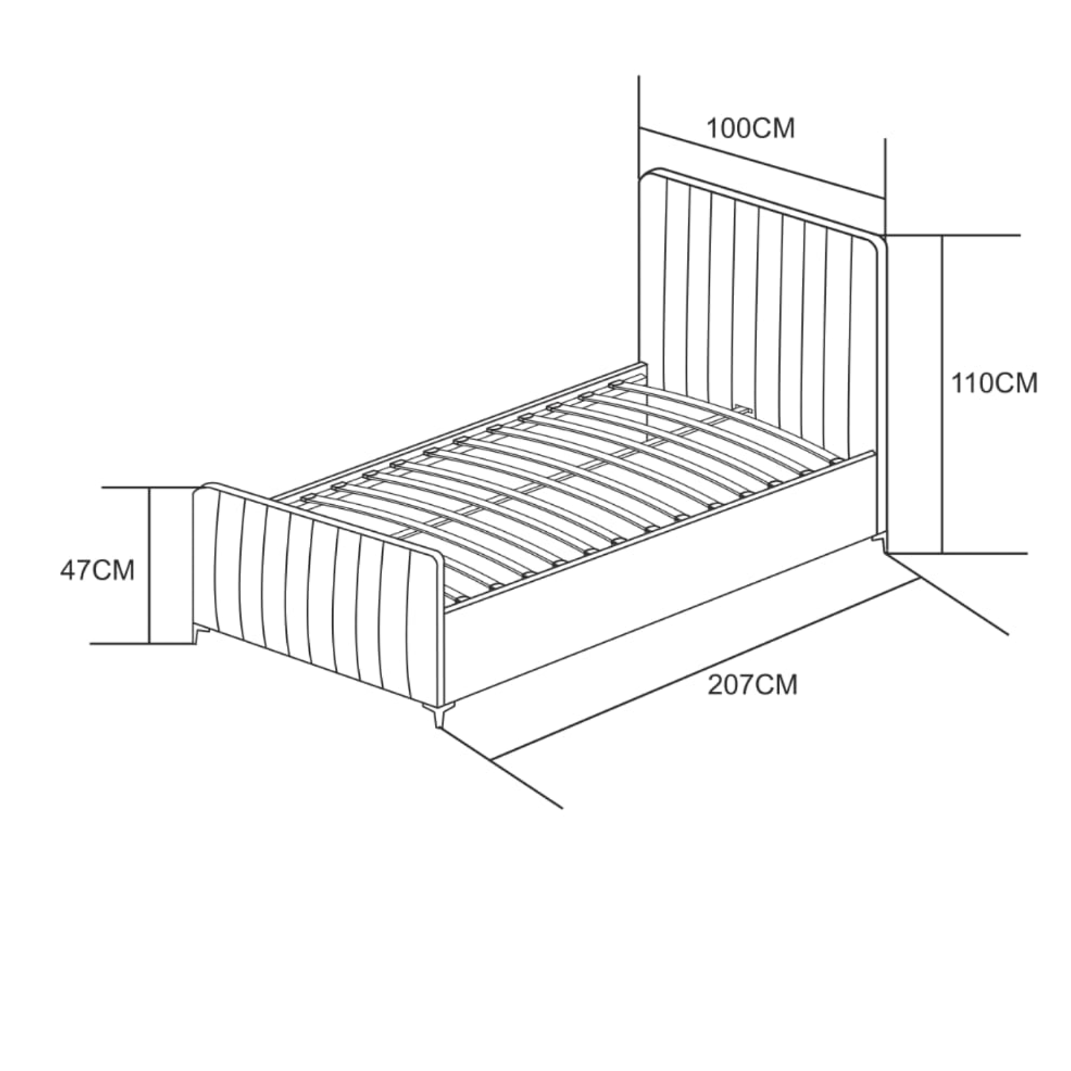 Lit revêtement en velours et sommier à latte en bois
