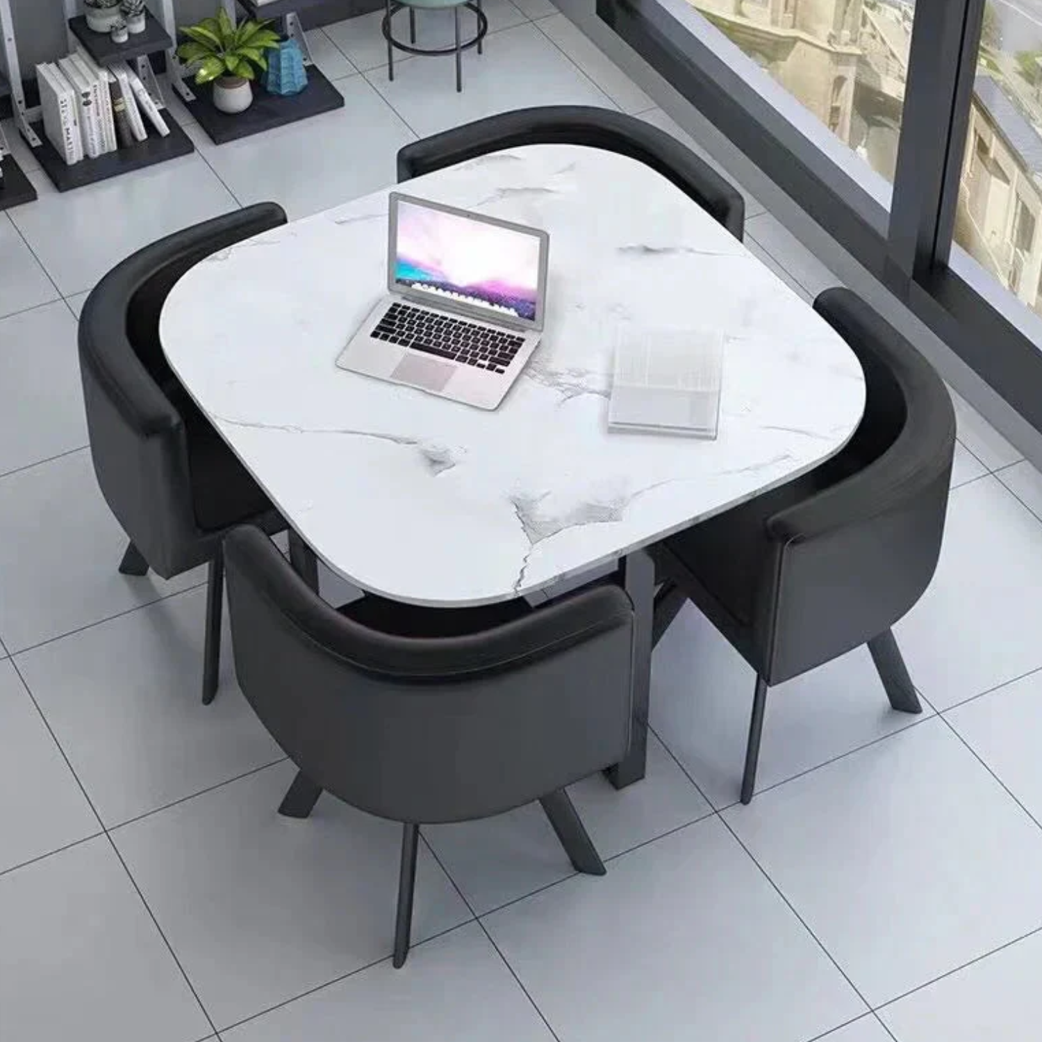 Ensemble Table à Manger avec Plateau Bois ou Marbre et Chaises Velours/Similicuir