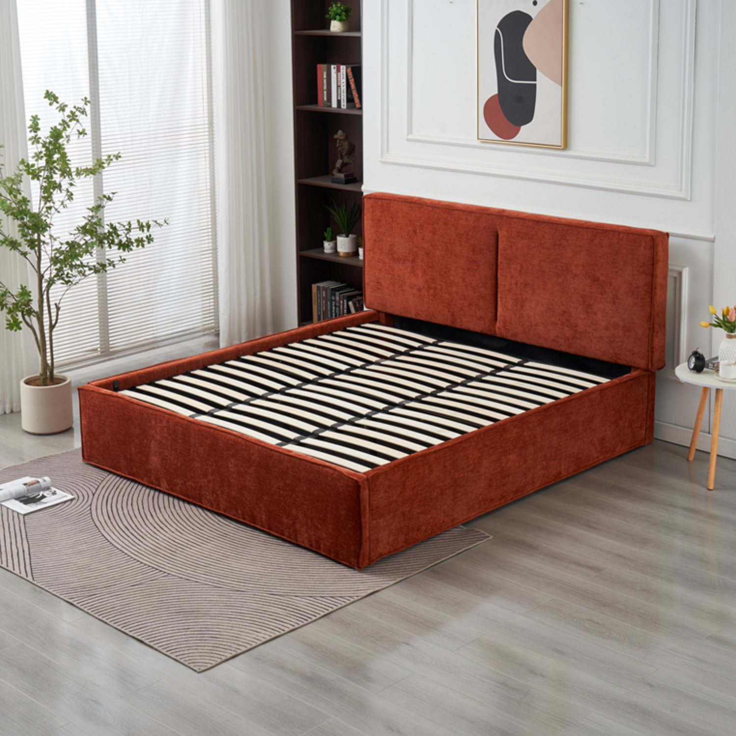 Lit coffre  en tissu chenille – avec sommier à lattes et rangement intégré (140x190, 160x200, 180x200)