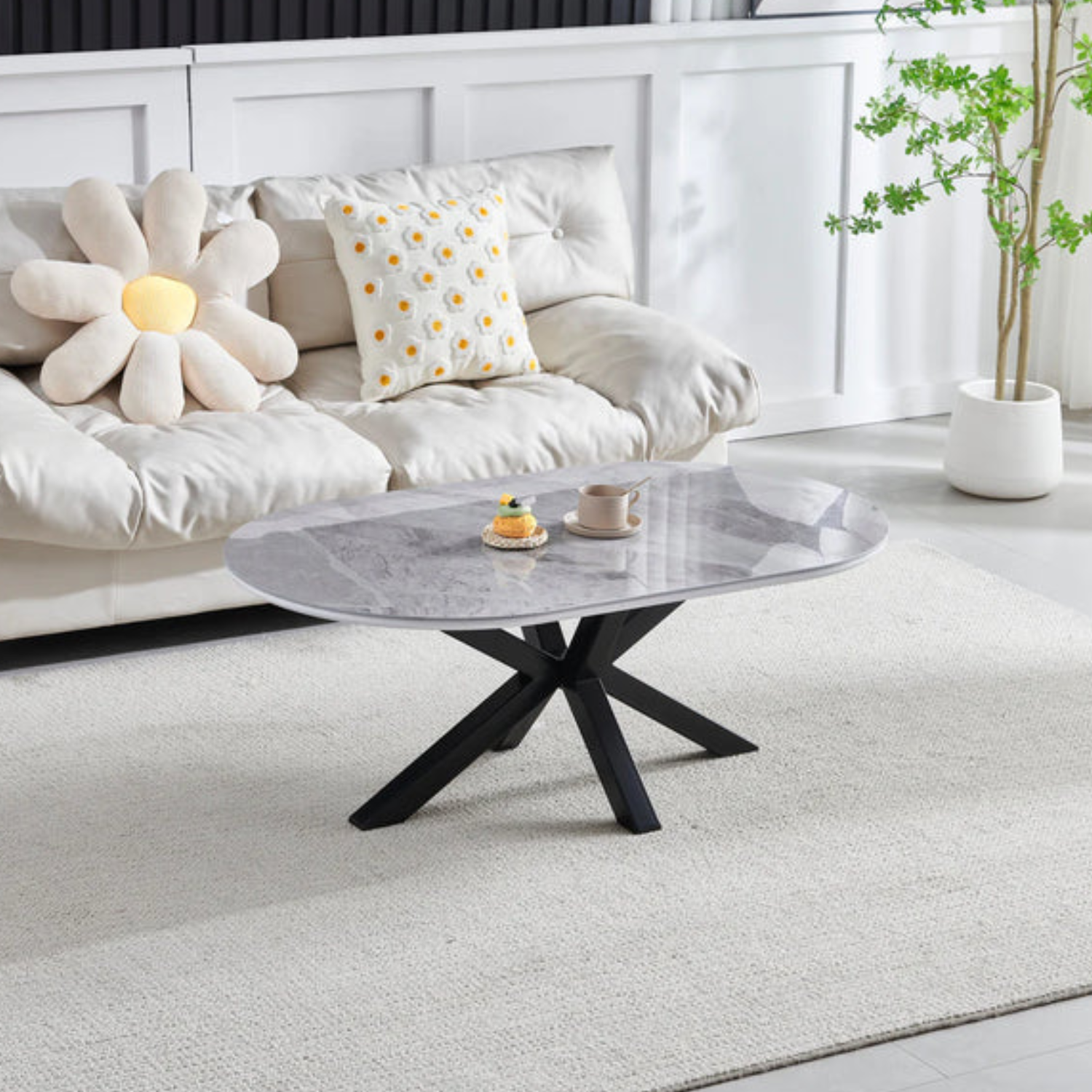 Table Basse – Élégance Moderne avec Plateau Céramique et Pieds en Acier Inoxydable