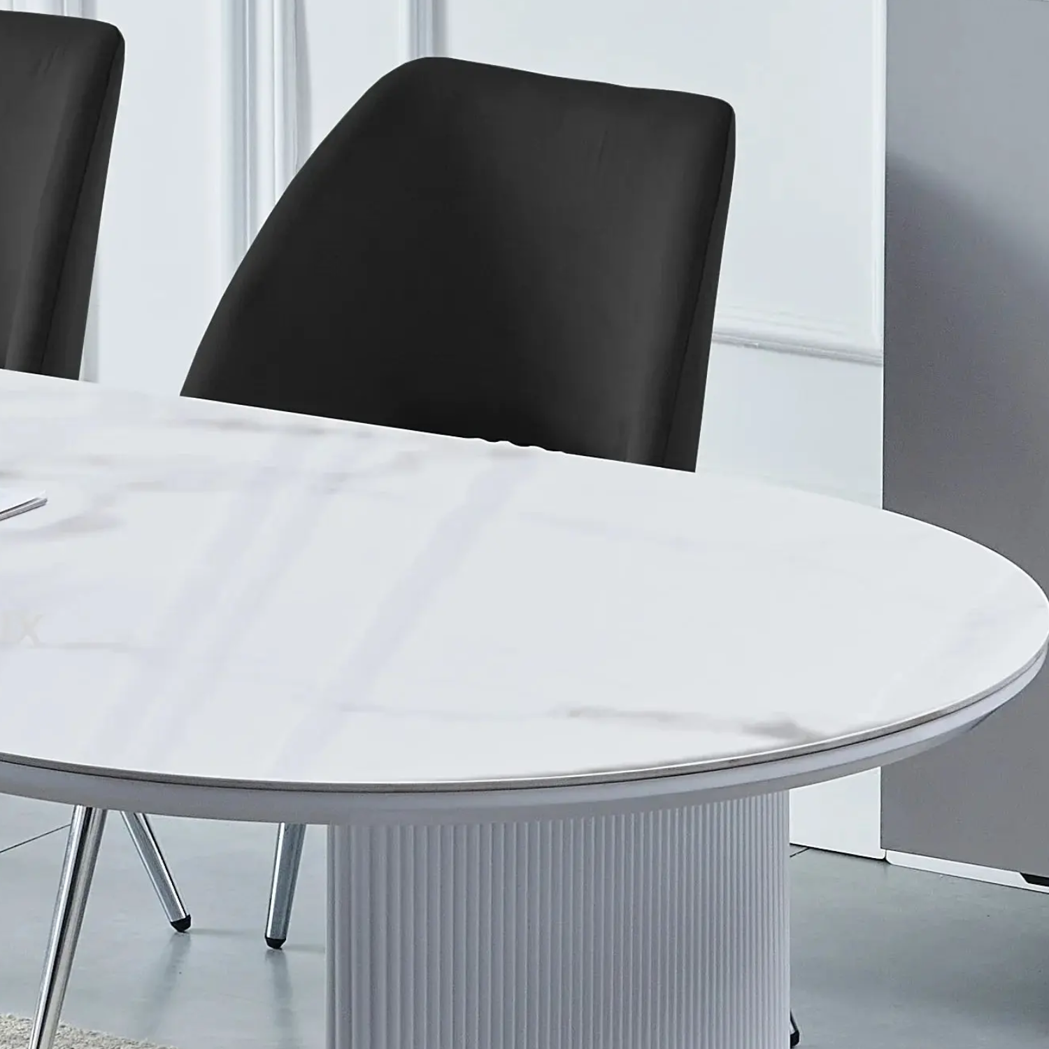 Table à Manger Céramique Marbre Blanc et Beige avec Piètement en Bois Laqué