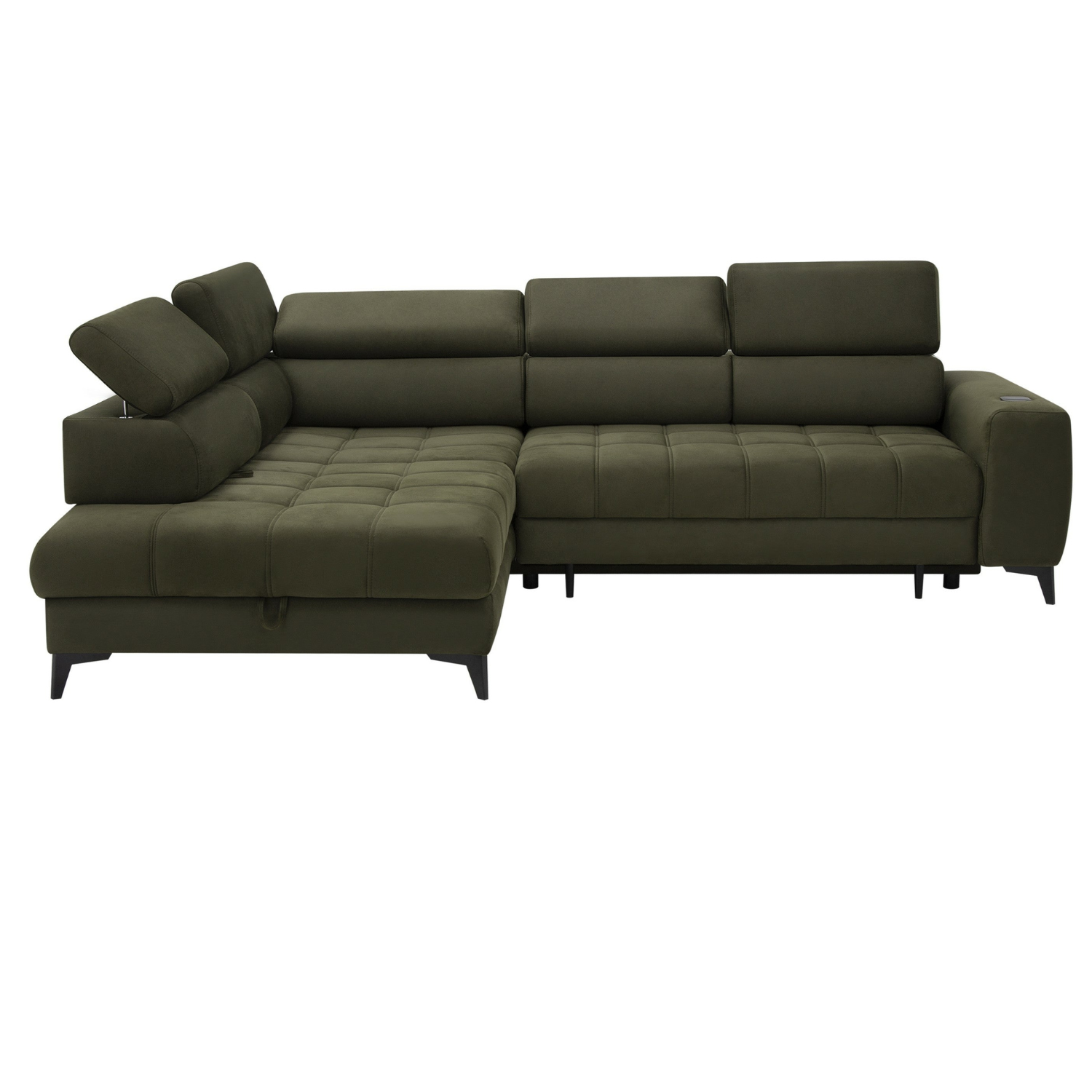 Canapé d’angle fonction couchage, rangement et chargeur téléphone à induction