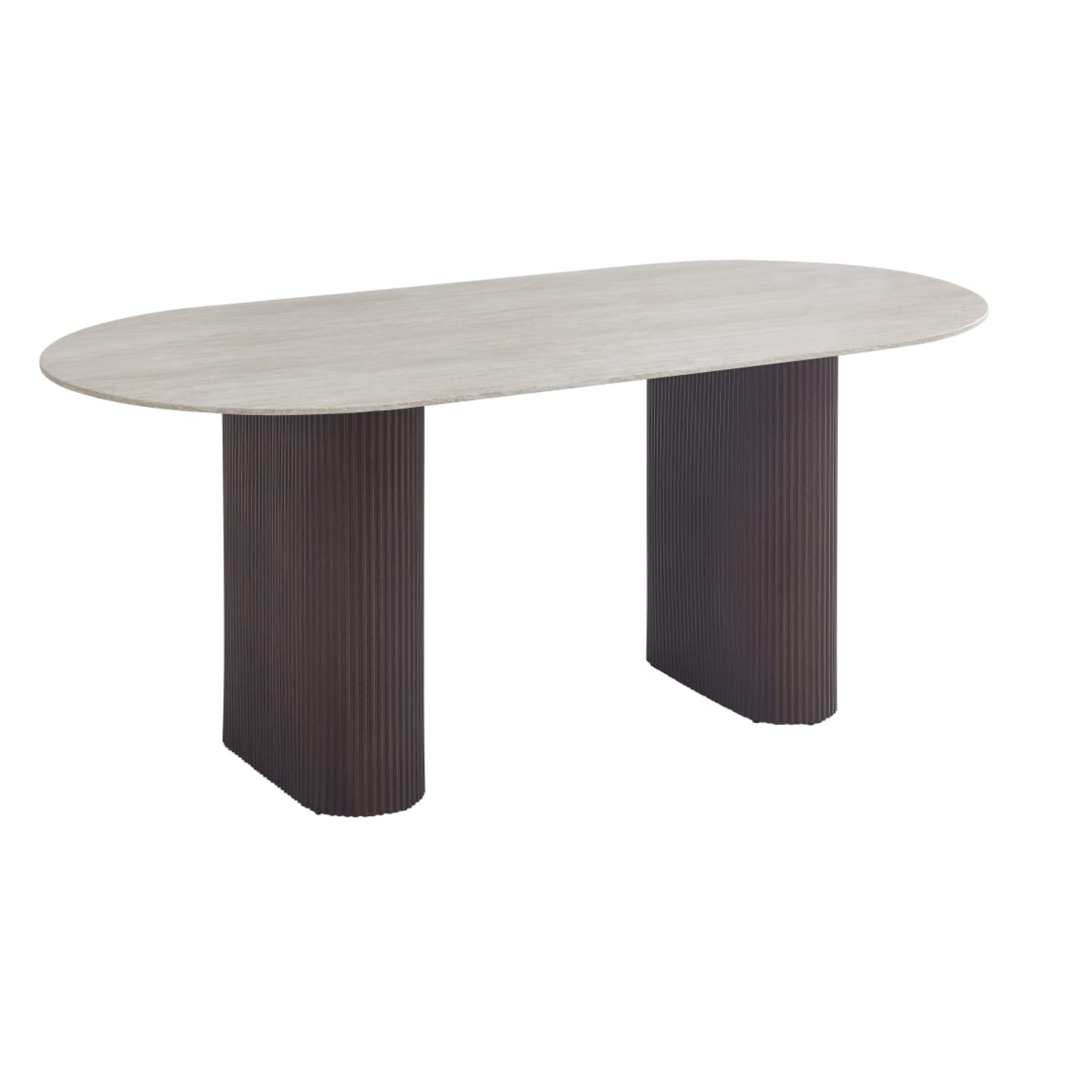 Table à manger céramique travertin mat – Pieds métal effet noyer