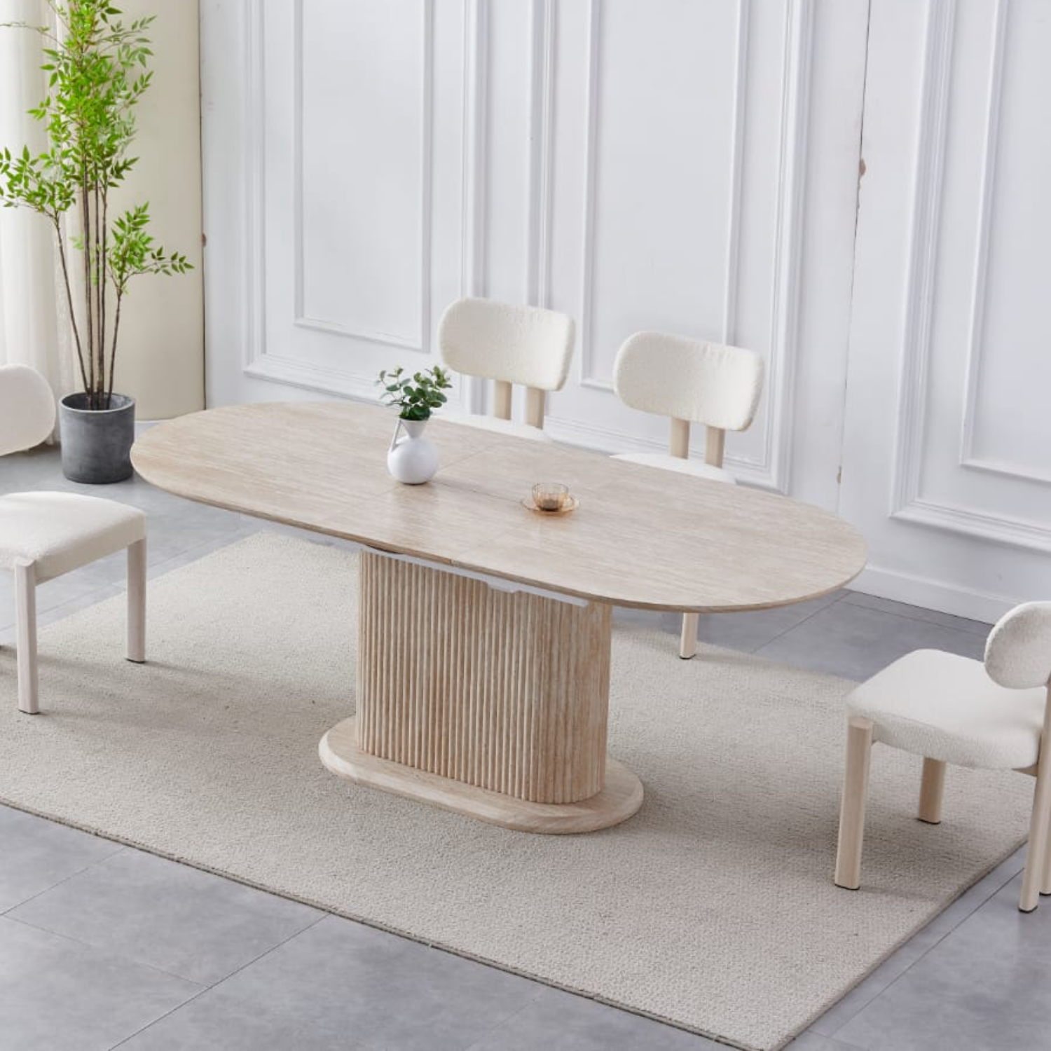 Table à manger extensible – Plateau céramique effet travertin - 160-200 Cm