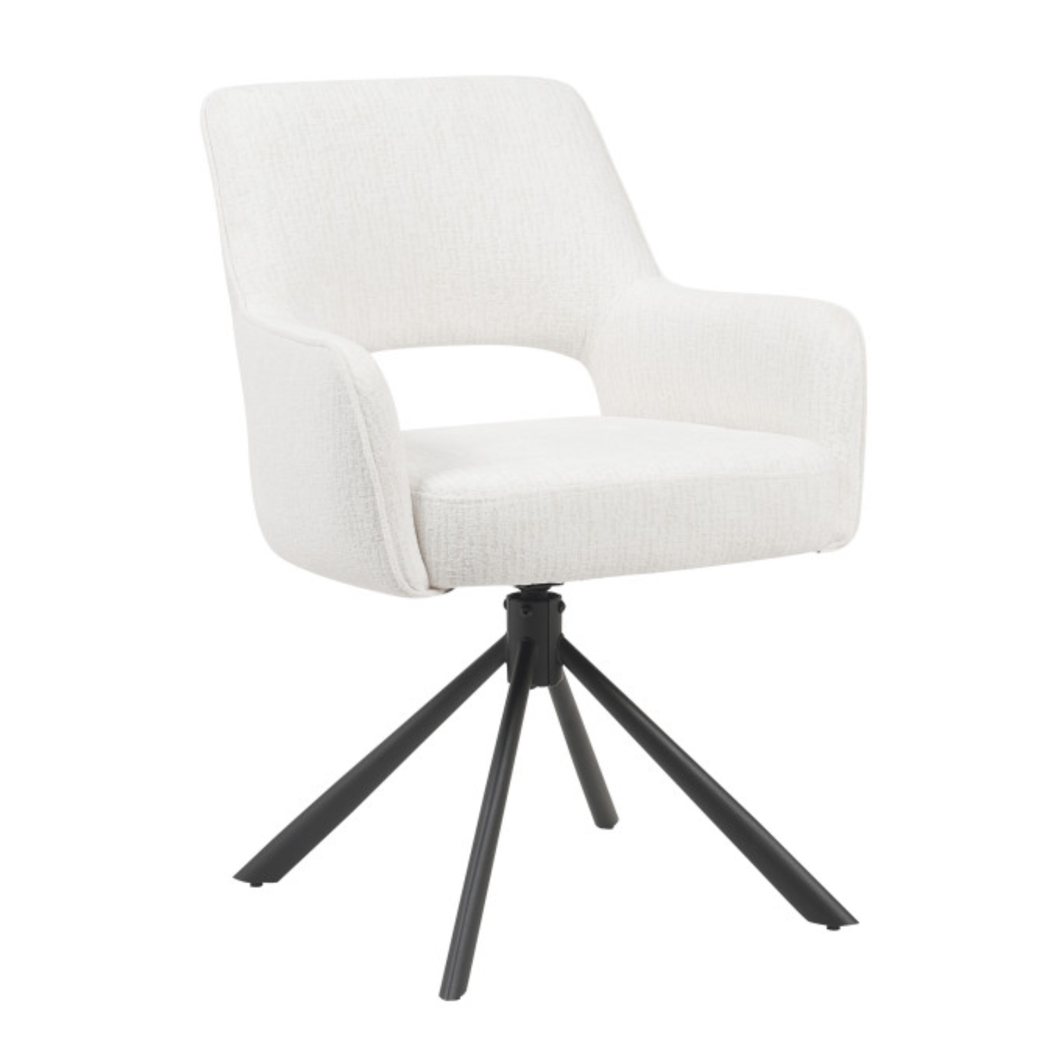 Chaise pivotante 360° – Tissu bouclé avec ressorts ensachés & piètement acier noir (Beige ou Taupe)