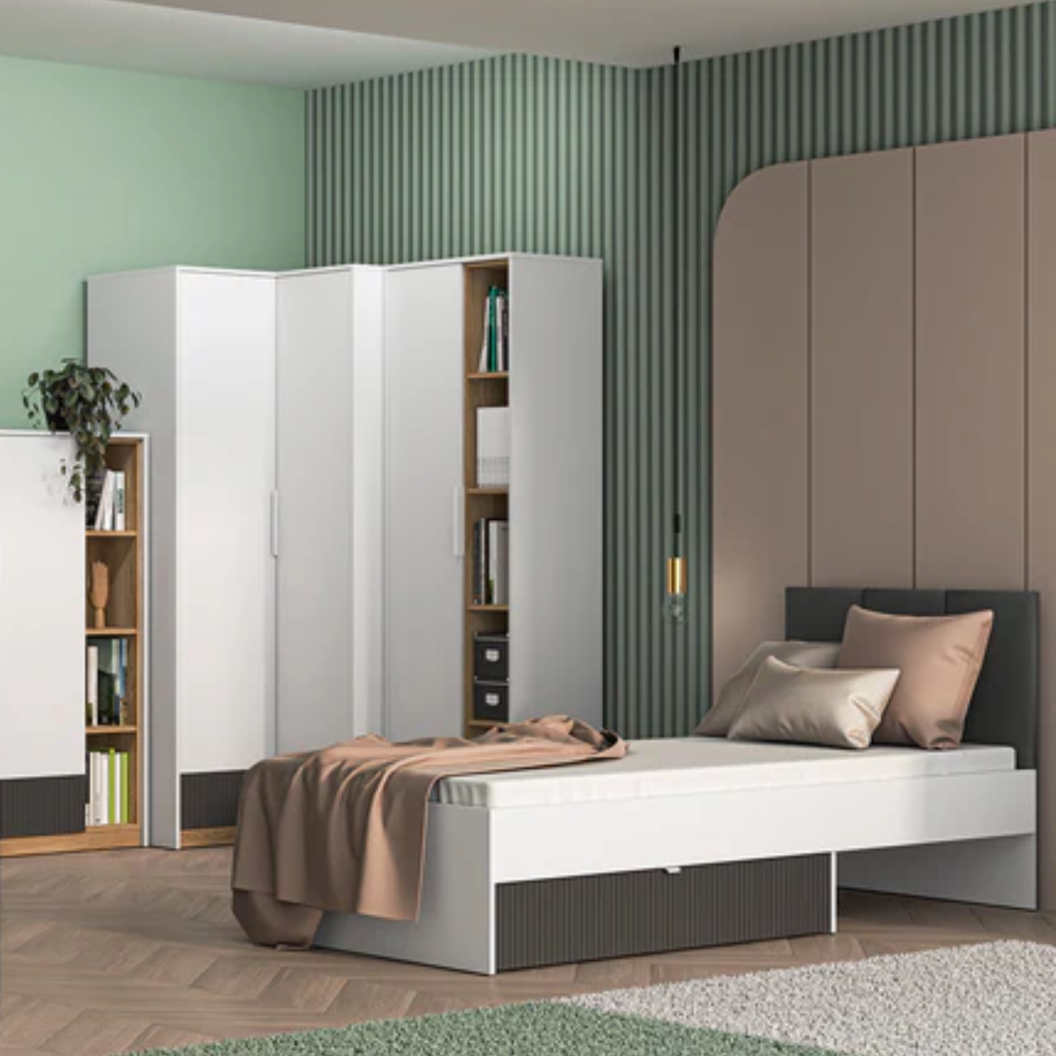 Lit Moderne avec Finition Graphite Mat & Blanc – 90x207 cm