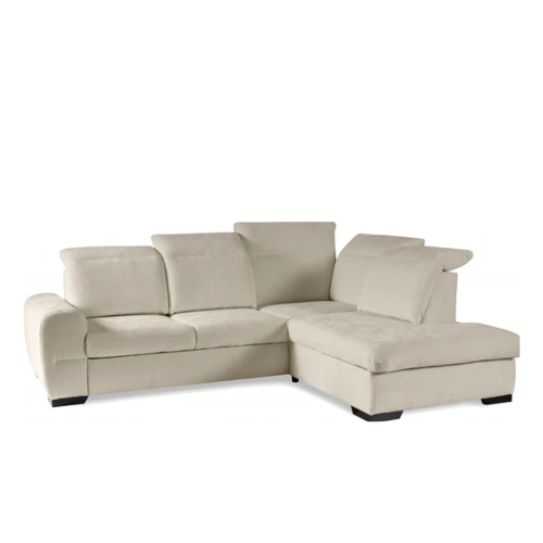 Canapé d’angle convertible en velours beige avec fonction lit et coffre intégré