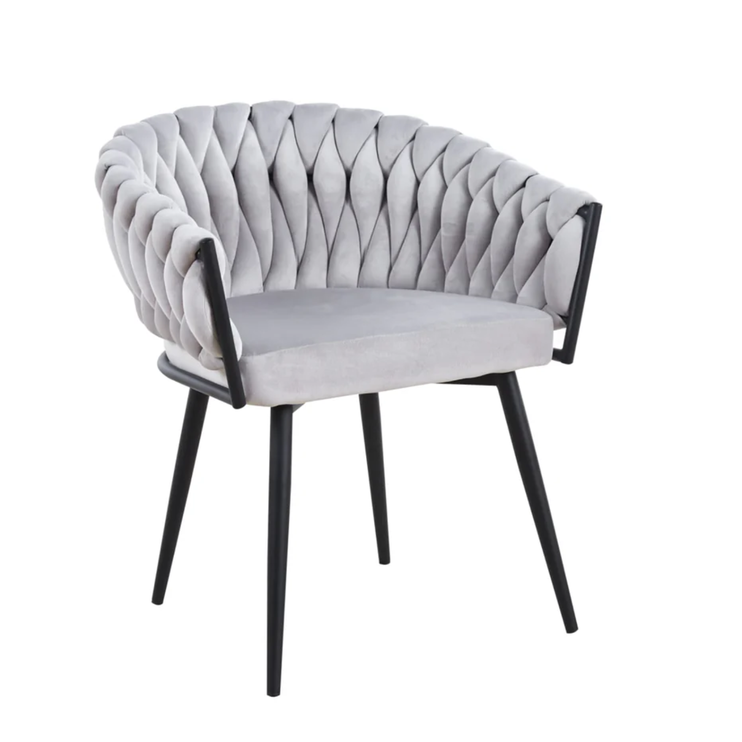 Chaise avec accoudoirs en velours et pieds métal noir