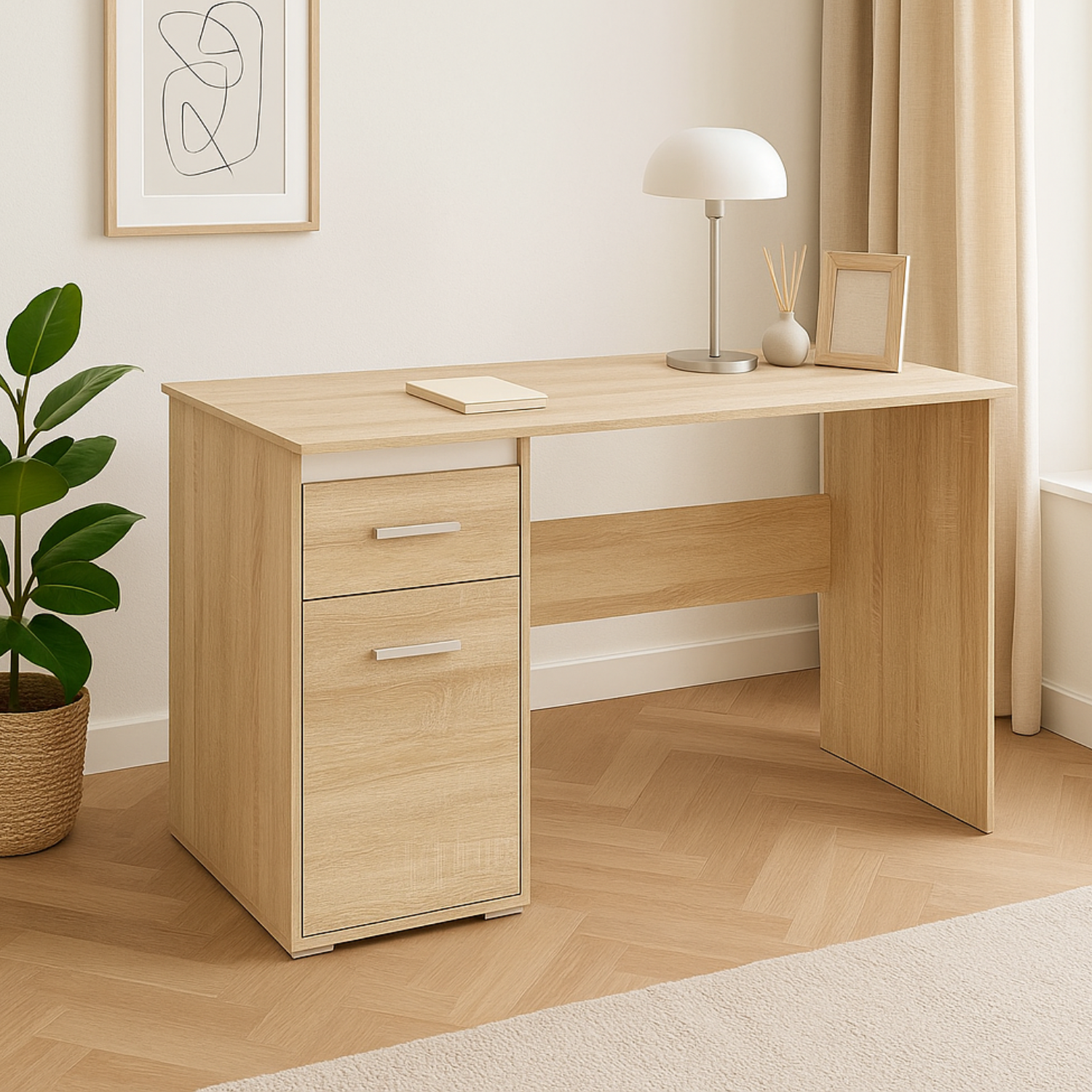 Bureau Moderne avec Bordure ABS en Lumière de Sonoma - Design Élégant et Résistant