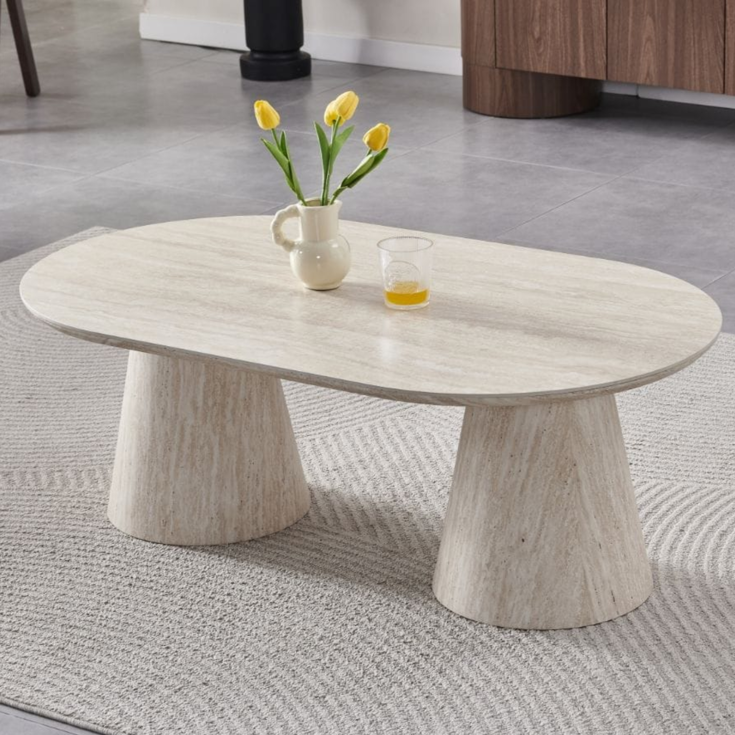 Table Basse en Céramique Effet Travertin – Design Élégant & Résistant pour Salon Contemporain