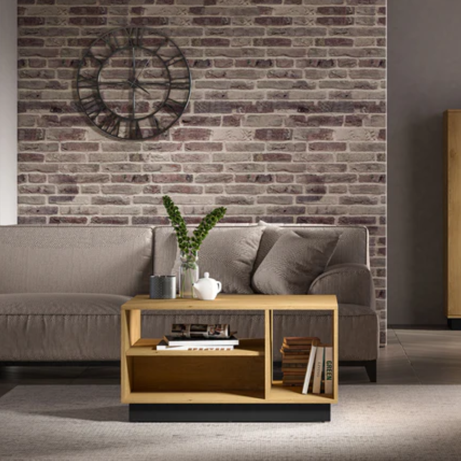 Table Basse en Chêne Élégant avec Base Noire - Design Moderne et Pratique