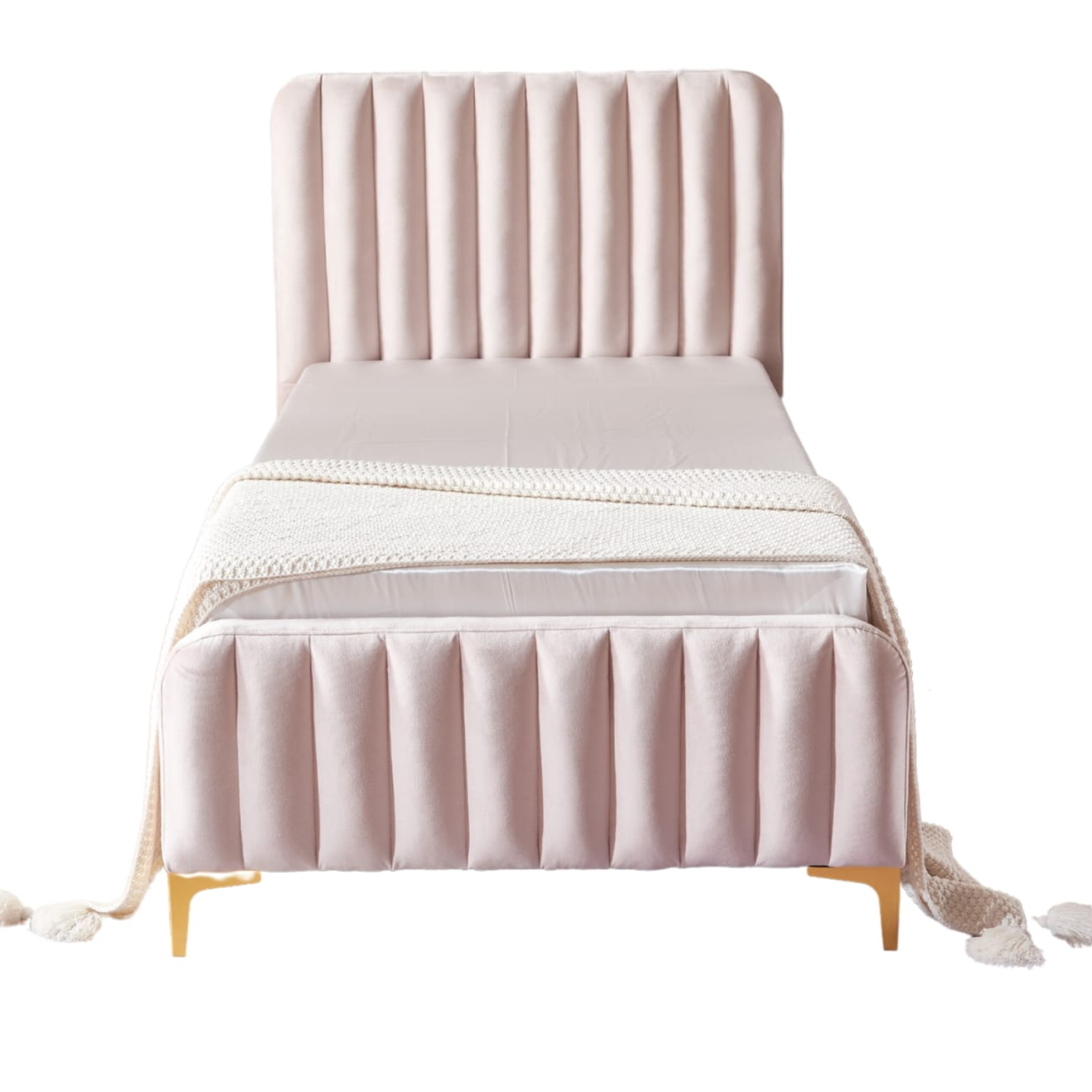 Lit revêtement en velours et sommier à latte en bois