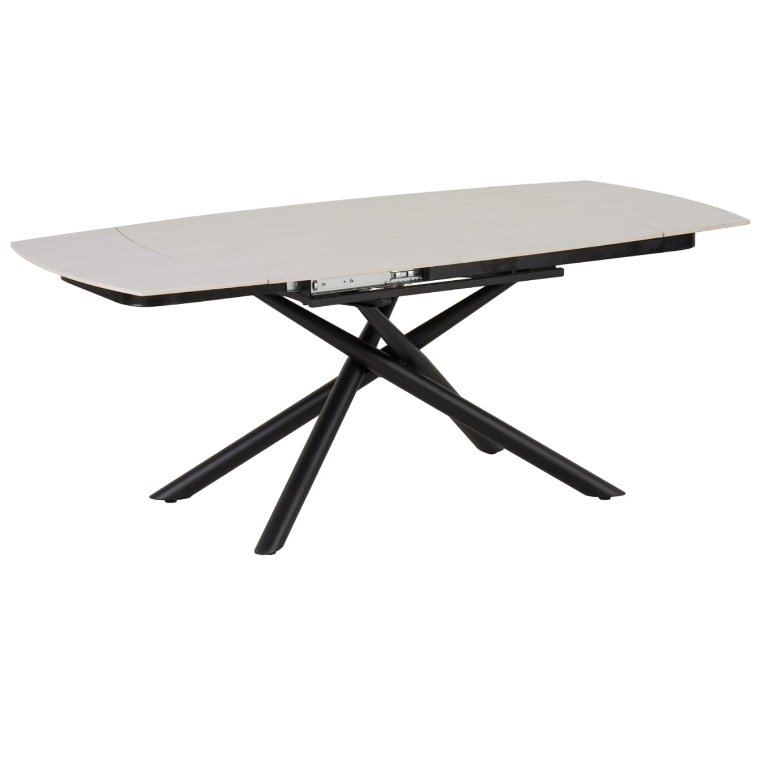 Table à manger extensible  – Plateau céramique travertin mat ou blanc – Pied métal noir –  129/189x89x76 cm