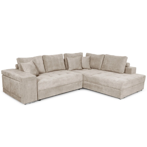Canapé d'angle convertible avec 2 poufs et coffre en tissu