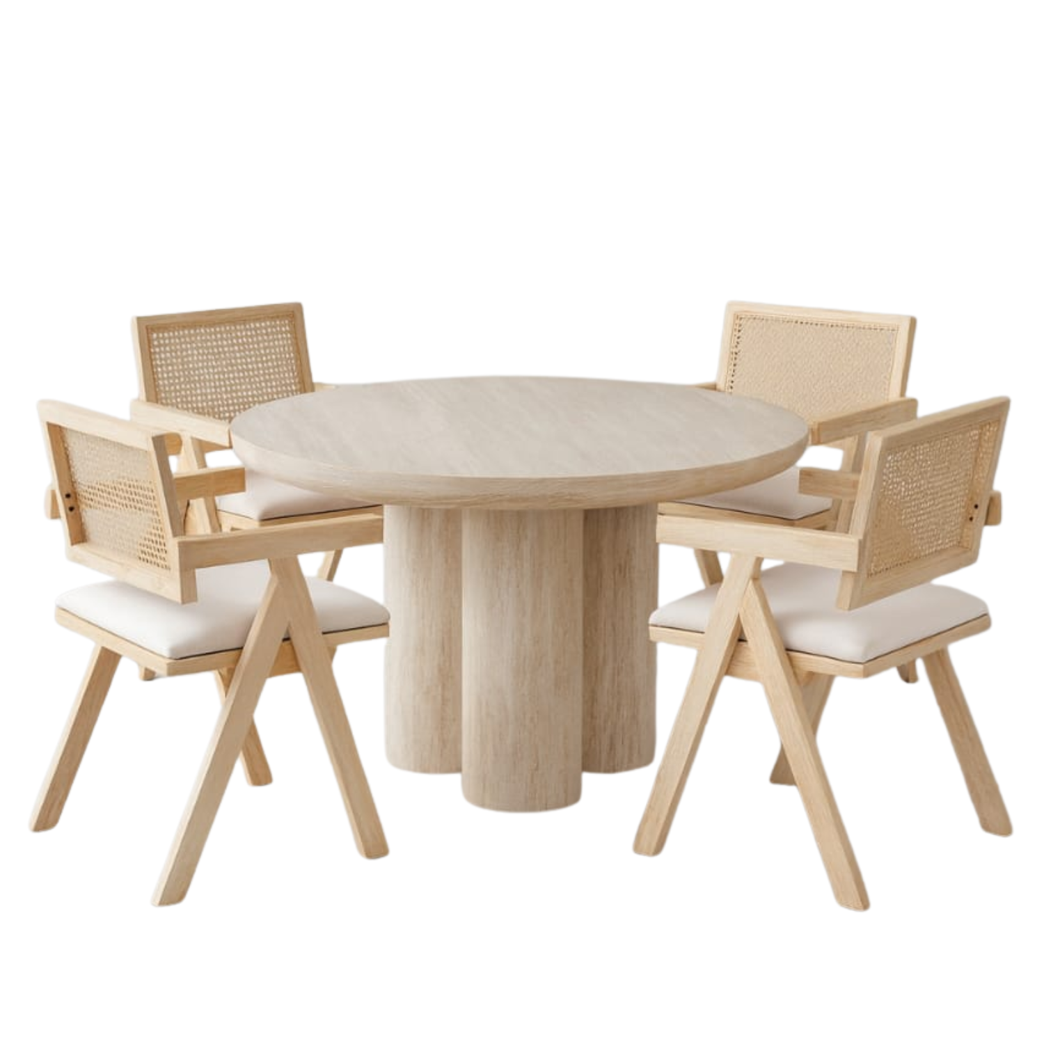 Table a manger  Effet Travertin  – Plateau et Piètement Bois MDF 110 cm