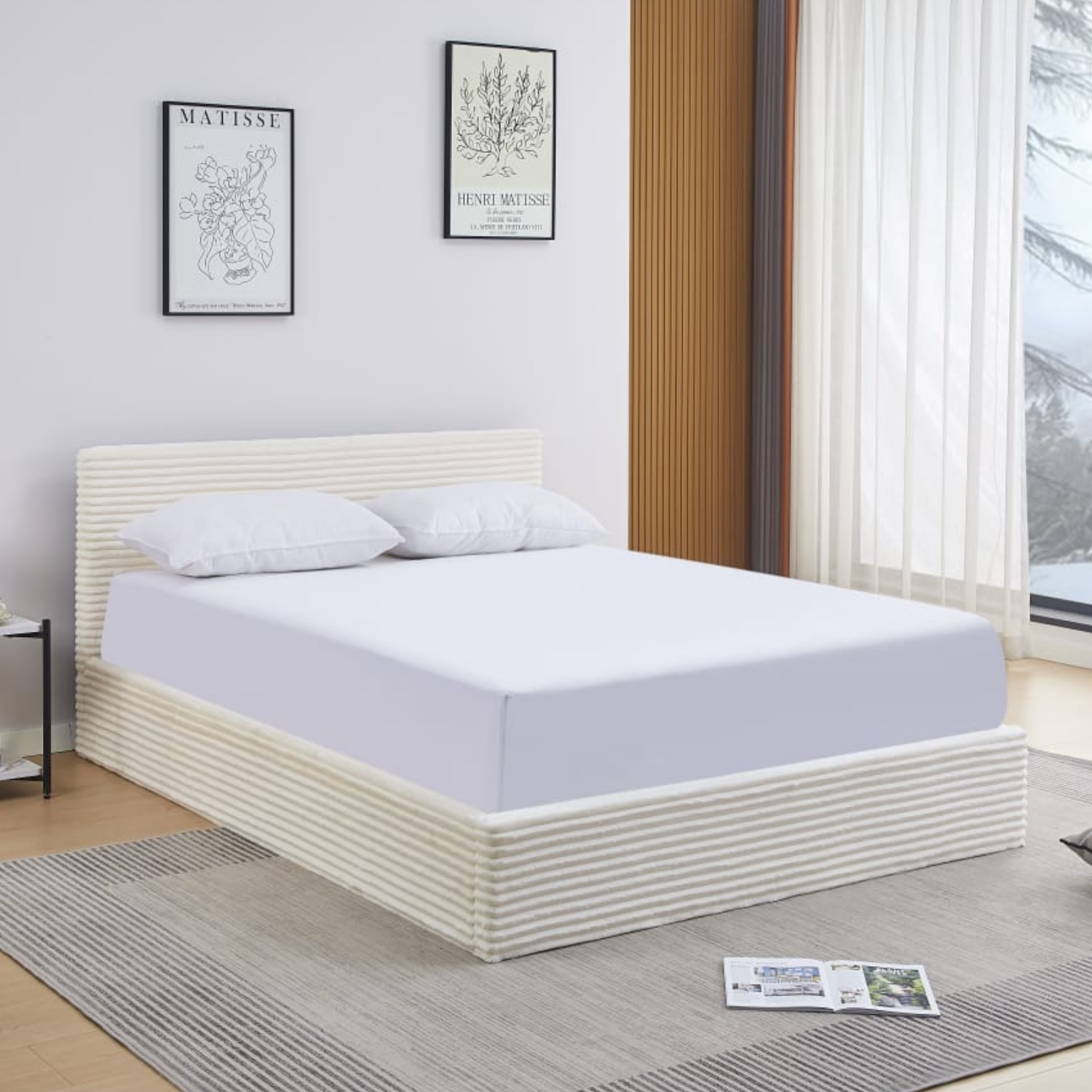 Lit Coffre Côtelé en Velours – Écru ou Gris – 90x190, 140x190, 160x200 cm