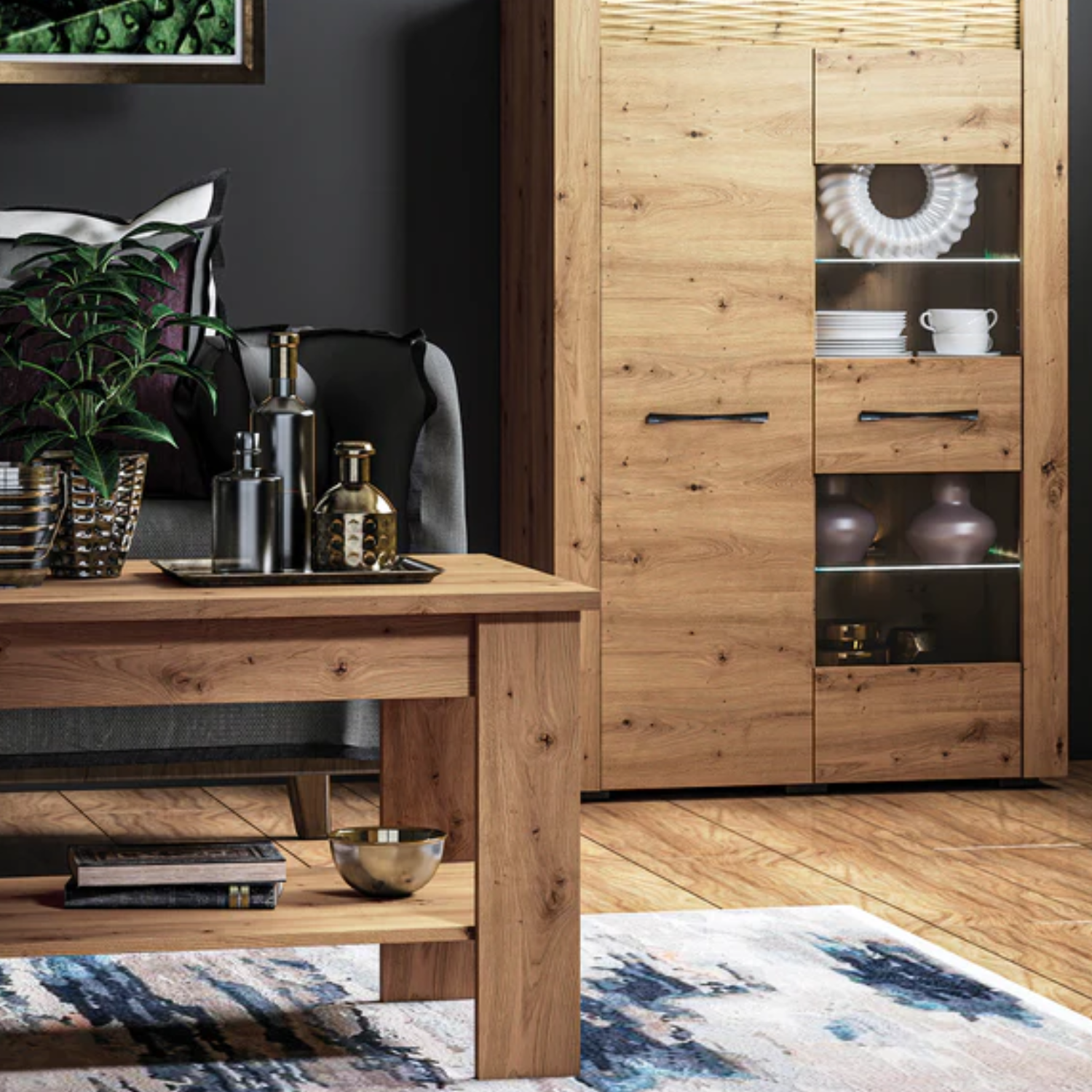 Table Basse Banc – Chêne de Lefkas & Noir – 114 cm – Design Industriel et Robuste