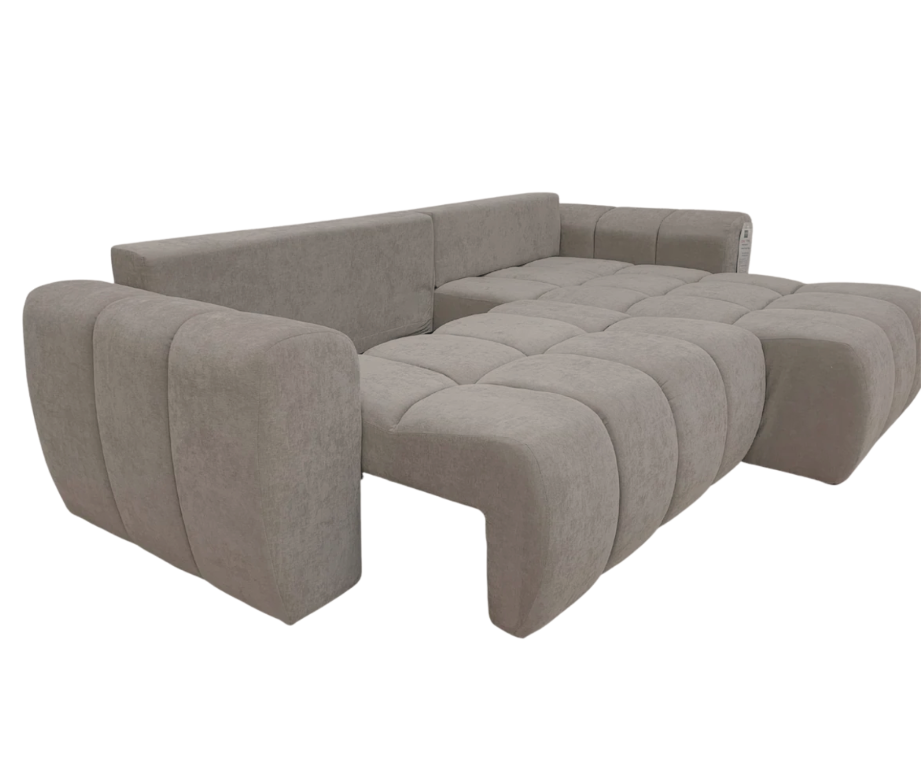 Canapé d’angle convertible en tissu Taupe, fonction couchage et coffre intégré