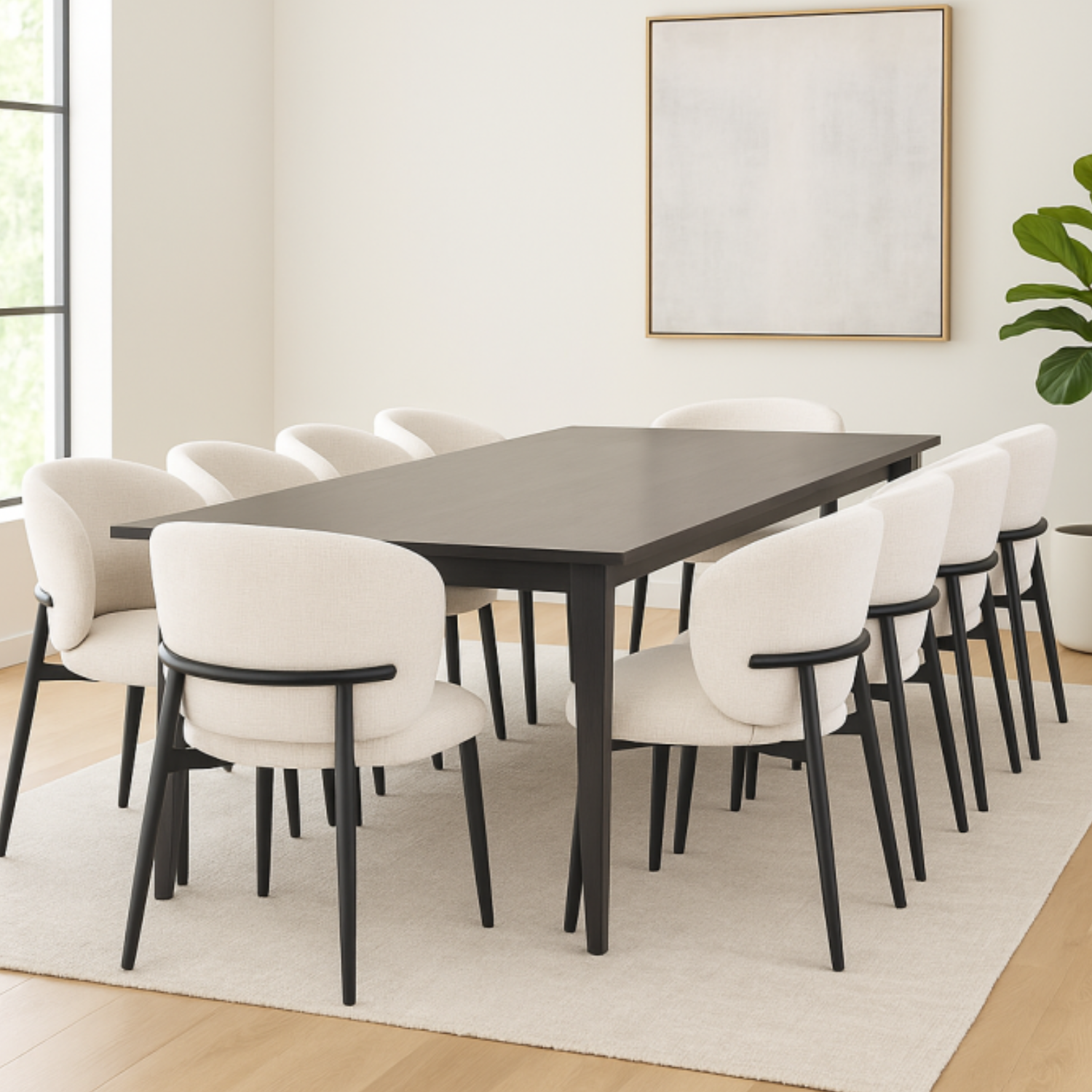 Chaise design – Assise et dossier en tissu, piétement acier (Beige ou Blanc)