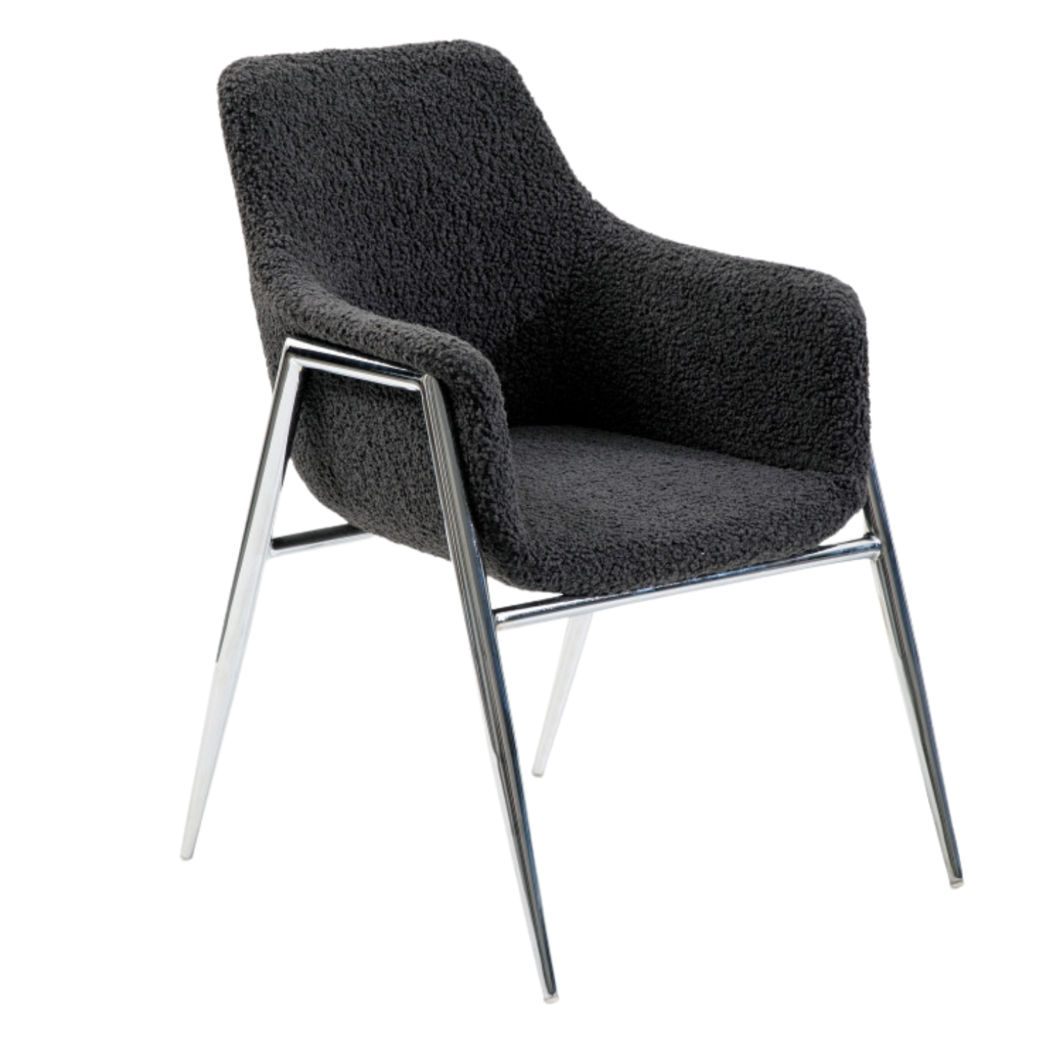Chaise design – Assise et dossier en tissu bouclette, piétement acier (Gris foncé)