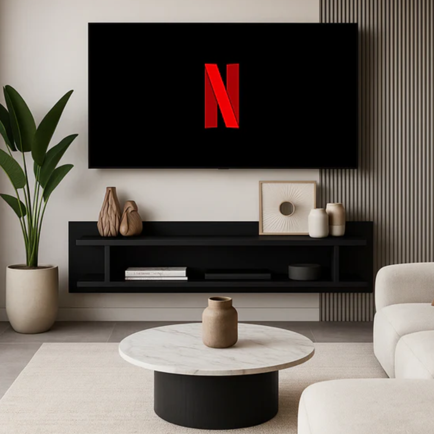 Meuble TV Suspendu OSCARO en bois couleur noir 120 cm avec rangement