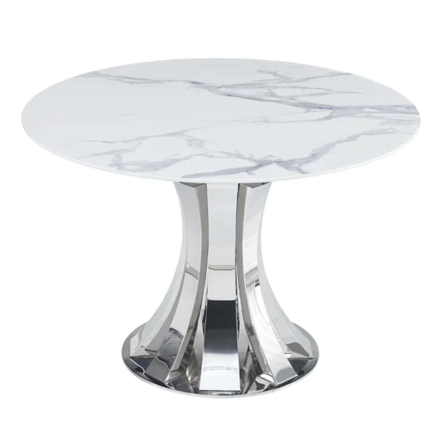 Table à manger ronde Ø120 cm – Plateau céramique effet marbre blanc & pied doré