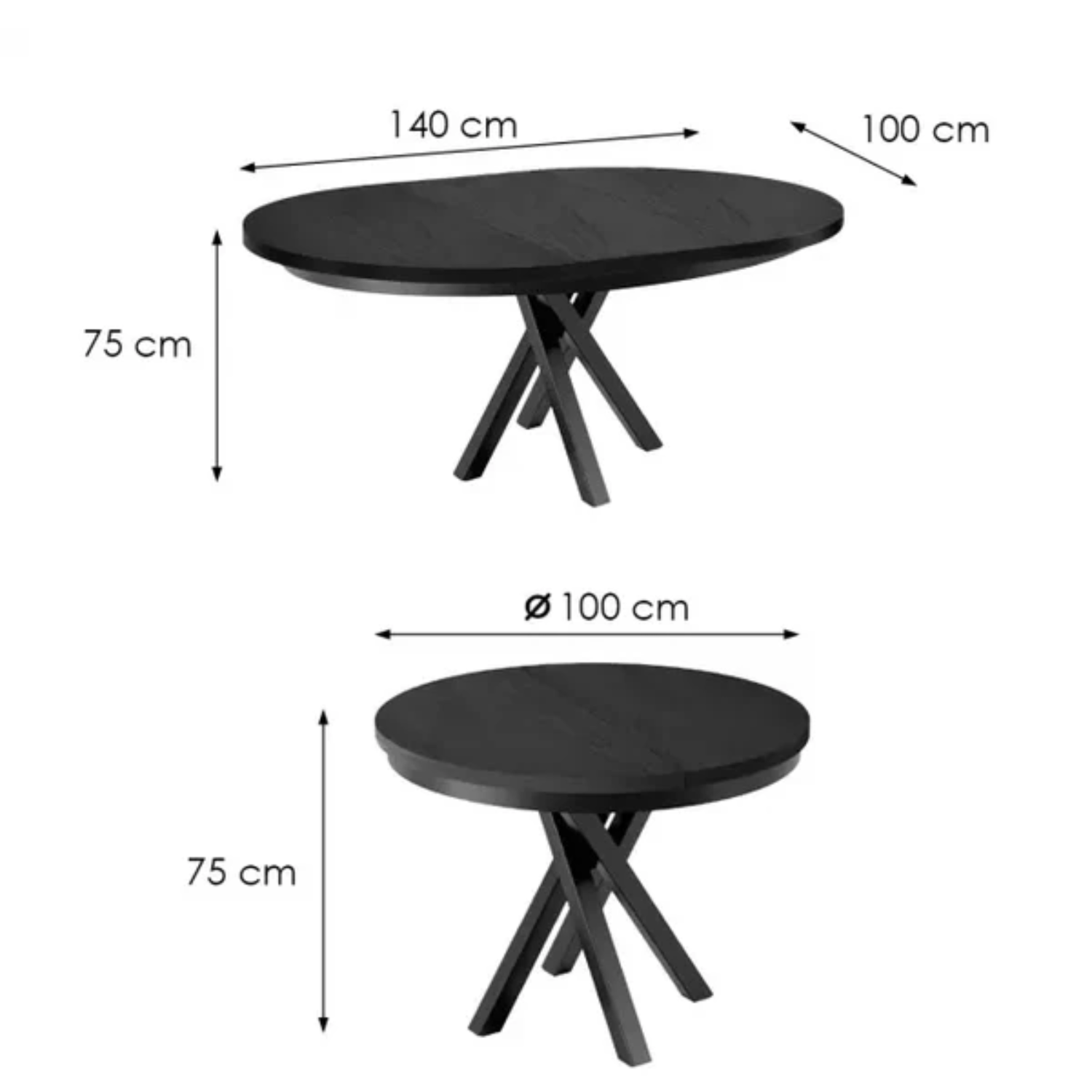 Table à manger Ronde extensible Contemporaine – Pieds Croisés