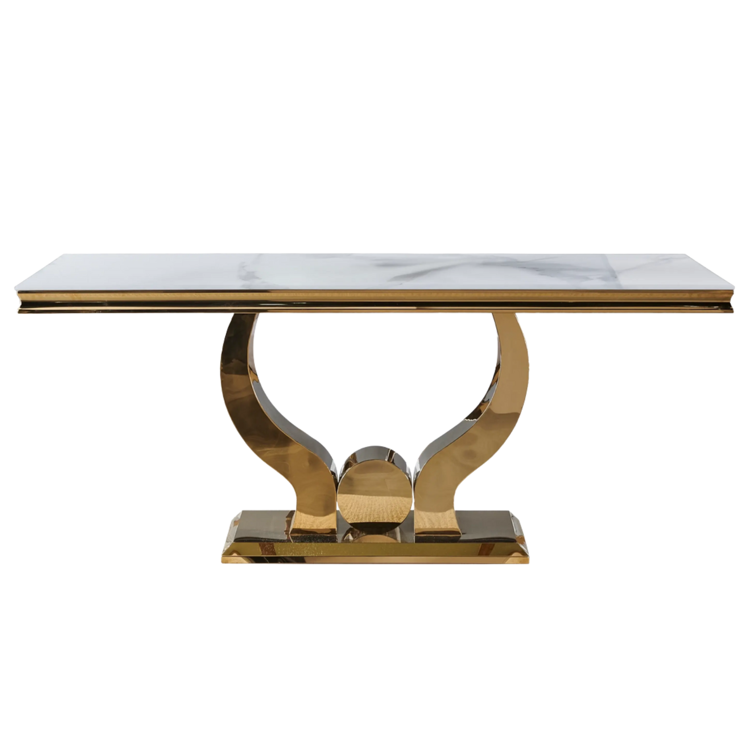 Ensemble salle à manger – Table marbre blanc pieds dorés & 4 chaises velours taupe