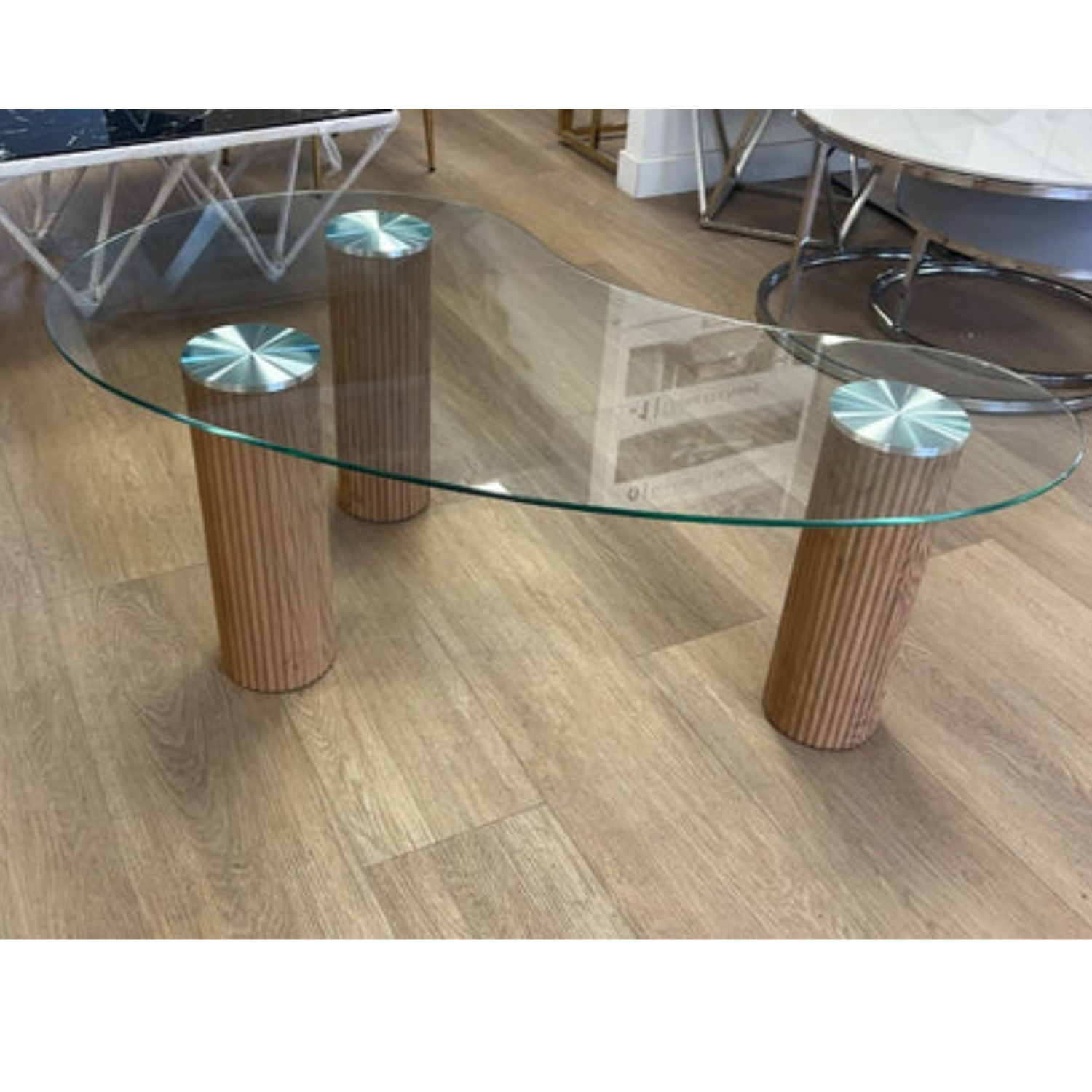 Table Basse Moderne – Plateau Transparent ou Marbre Blanc, Structure Bois ou Métal –  120x70x45 cm