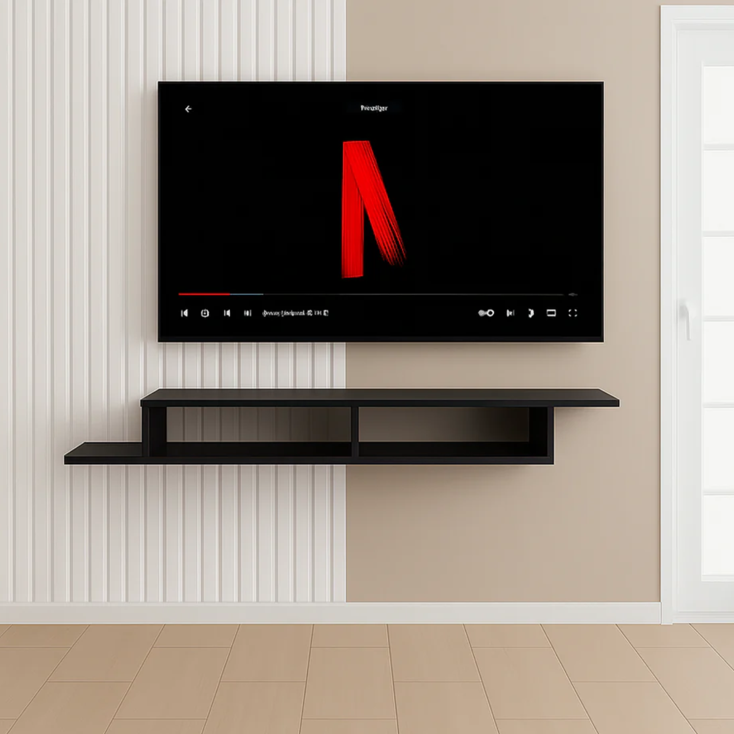 Meuble TV suspendu 130 cm – Noir élégant à 2 compartiments