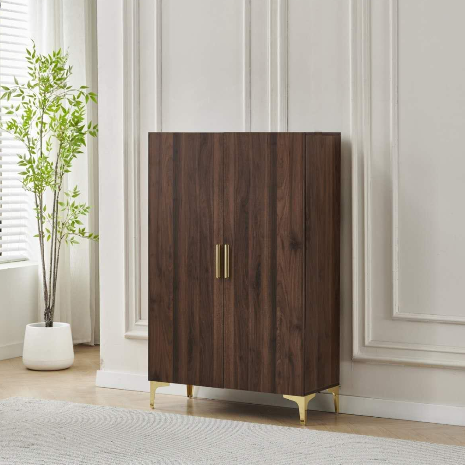 Meuble à chaussures  2 portes – MDF et piétement inox – 81x35x125 cm